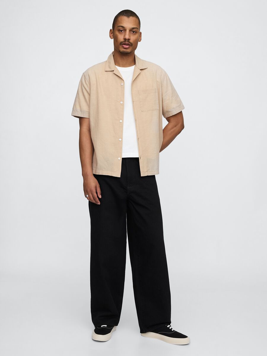 Beige linen short sleeve shirt_1