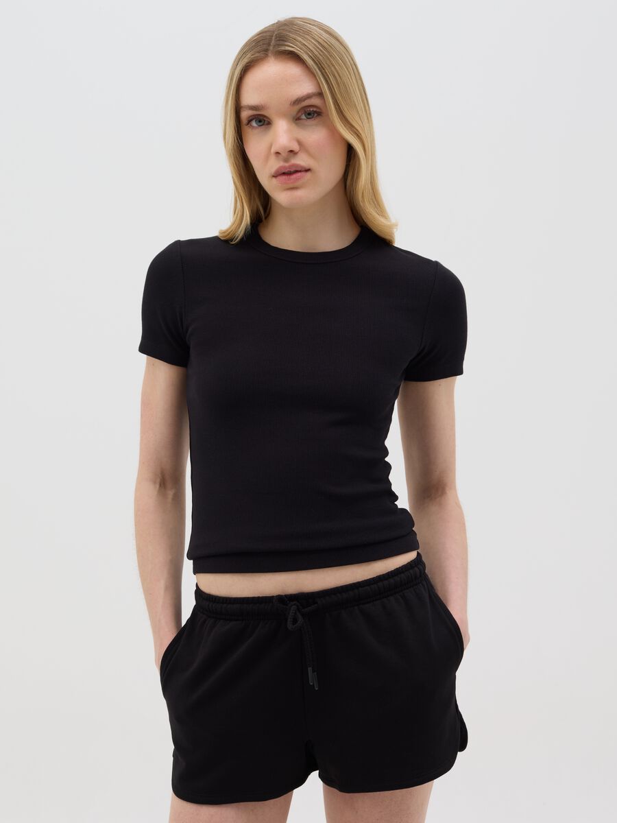 Black Stretch Short Sleeve T-shirt Ovs_0
