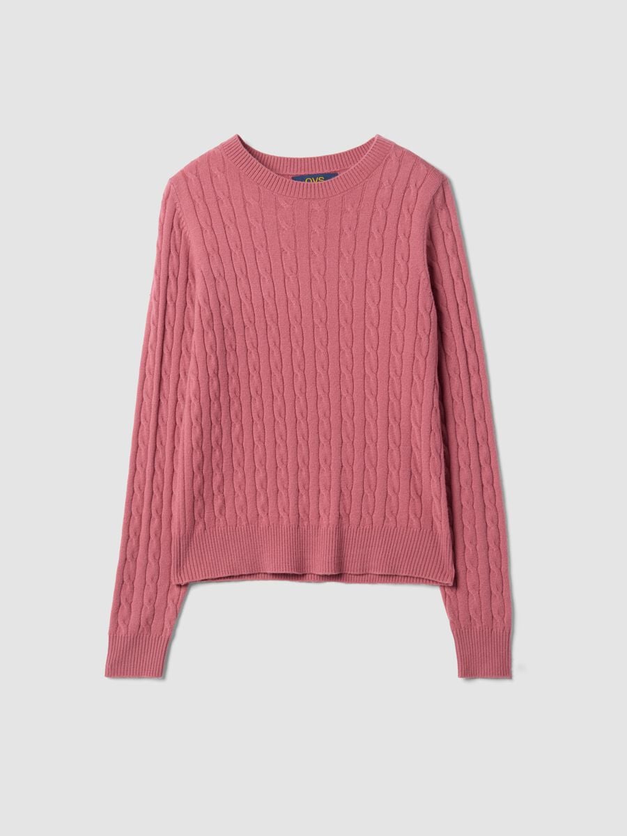 Maglia girocollo rosa a trecce regular fit_4