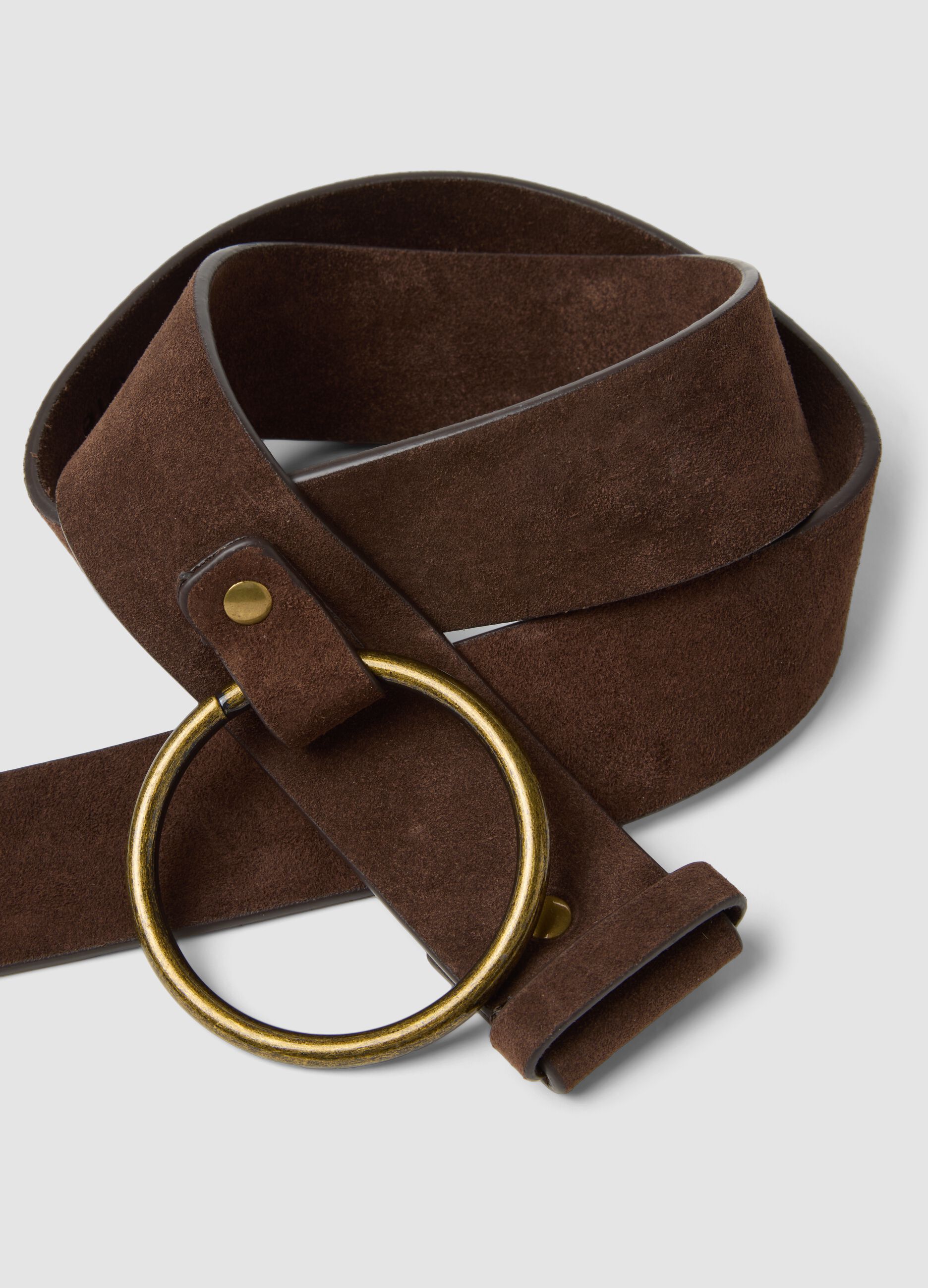 Cintura marrone in vera pelle con fibbia ad anello
