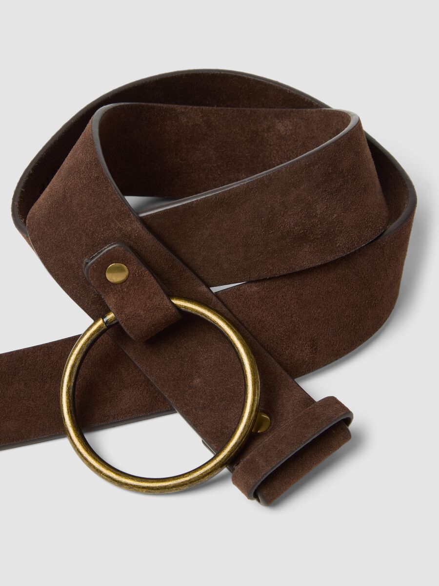 Cintura marrone in vera pelle con fibbia ad anello_2