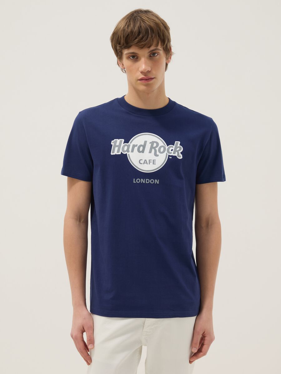 Blue Pure Cotton Regular Fit T-shirt with Hard Rock Cafe Logo_0