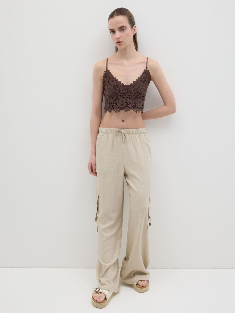 Brown Cotton Lace Tank Top_1
