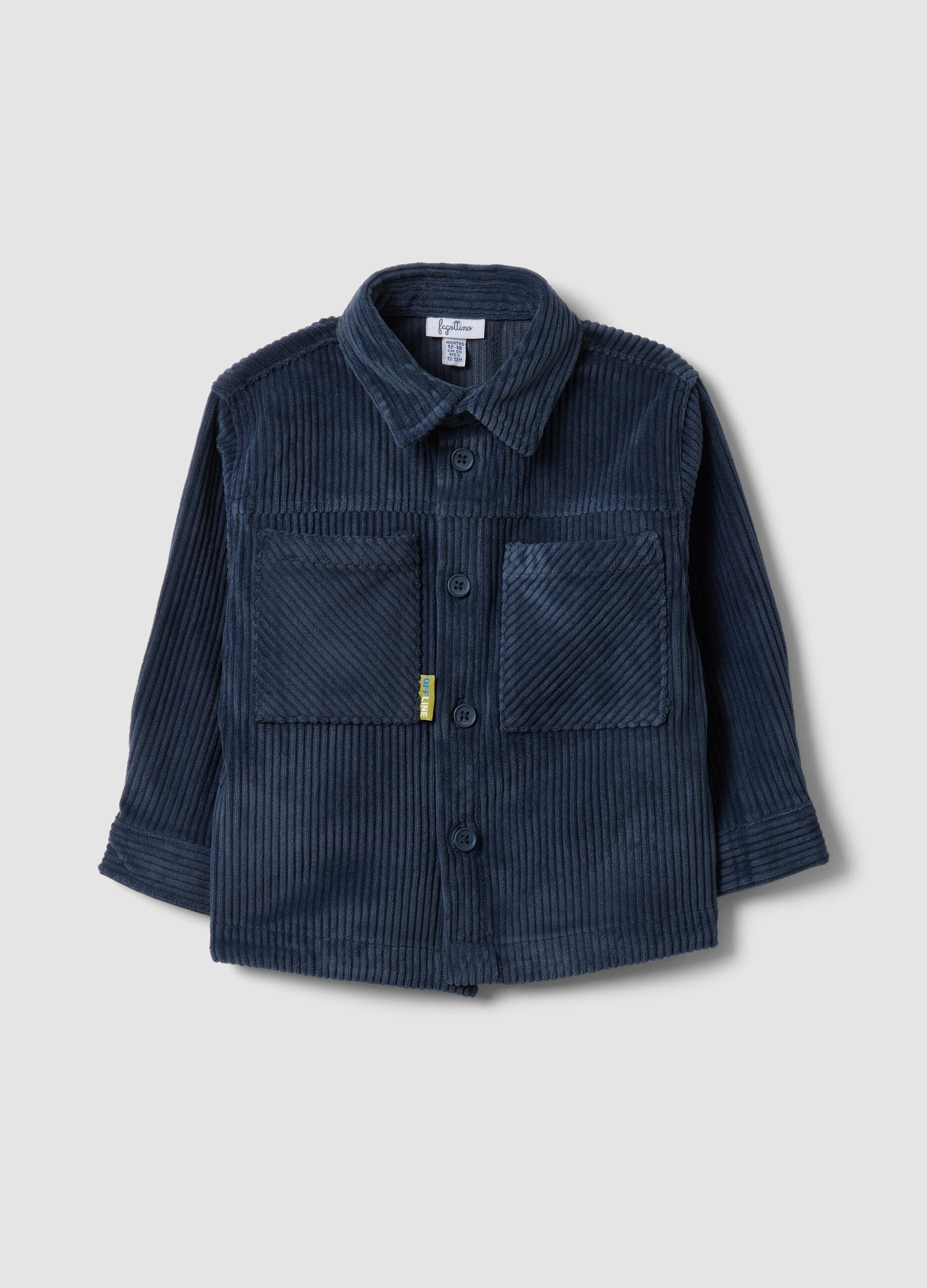 Blue ribbed shacket with buttons and classic collar