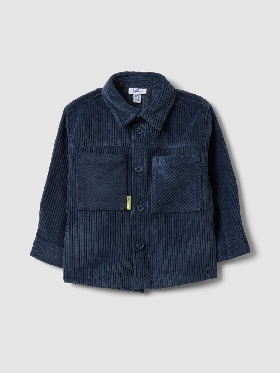 Shacket blu a coste con bottoni e collo classico_0