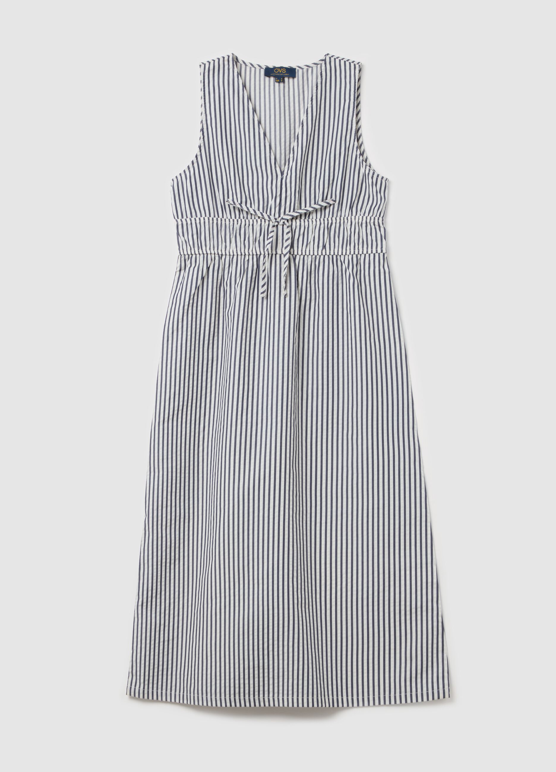 Abito midi a righe con scollo a V