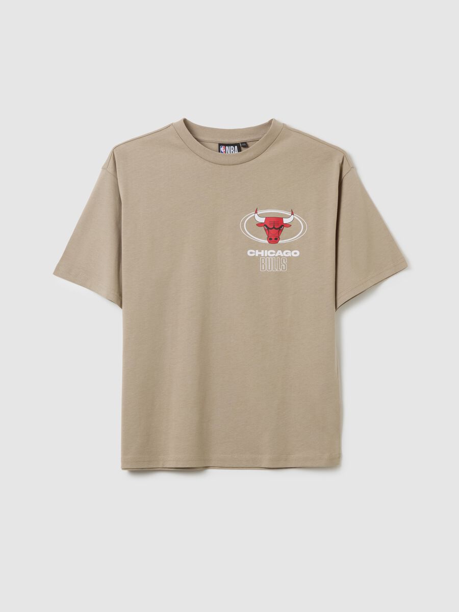 T-shirt da bambino in puro cotone beige regular fit con logo Chicago Bulls_0