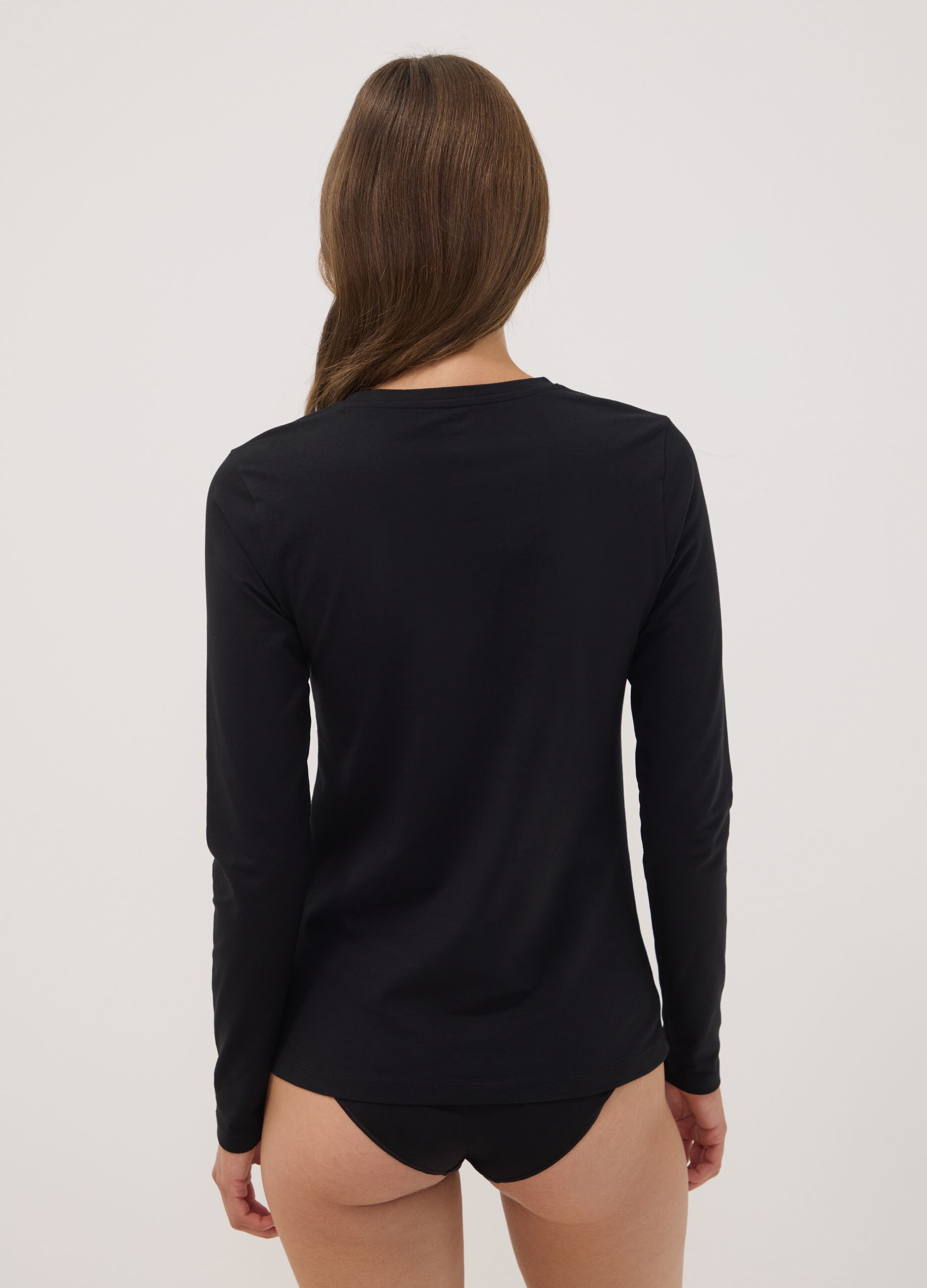 Black stretch organic cotton crew-neck top