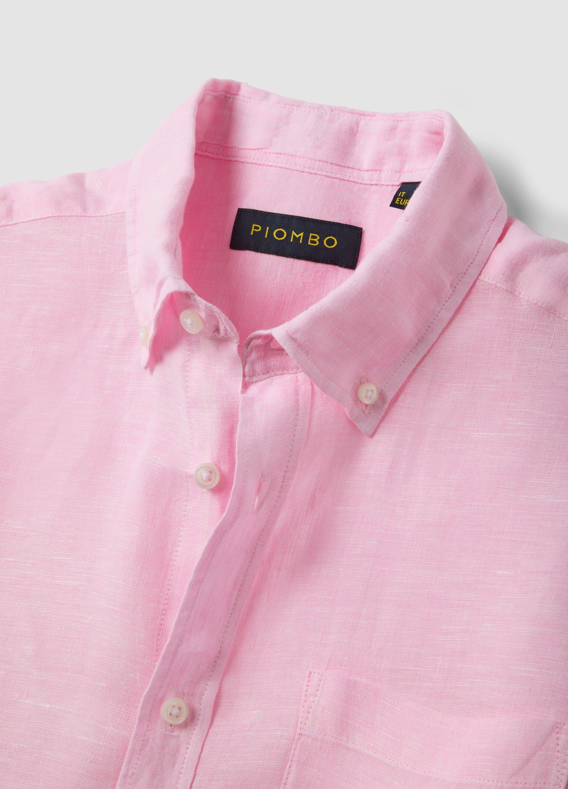 Pink pure linen shirt with button-down collar, regular fit