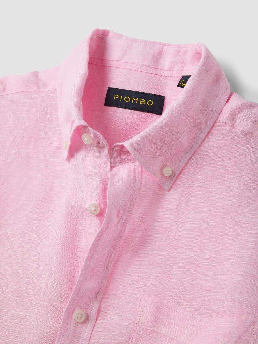 Camicia rosa in puro lino con collo button down regular fit_5