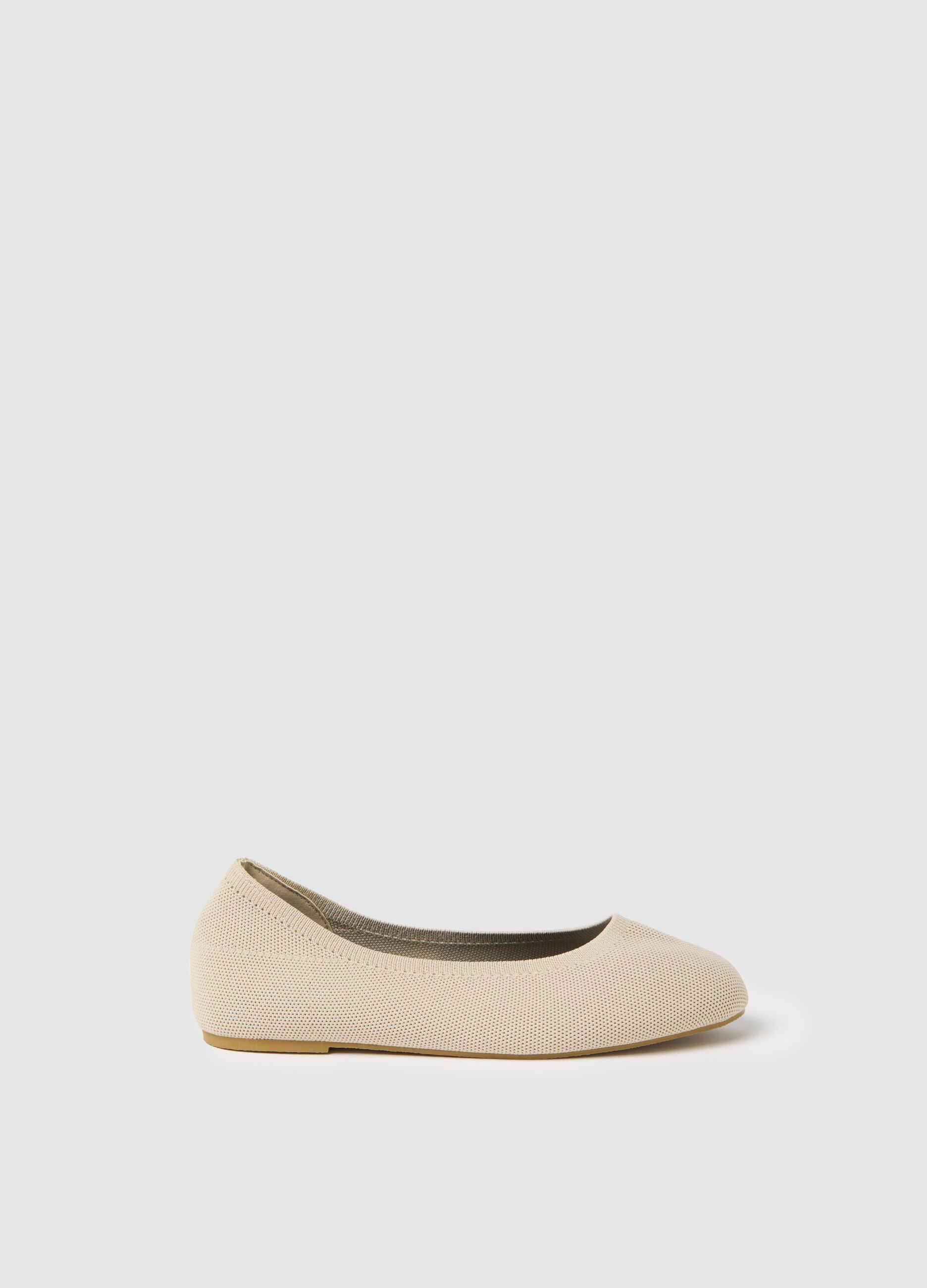 Beige Fabric Ballet Flats