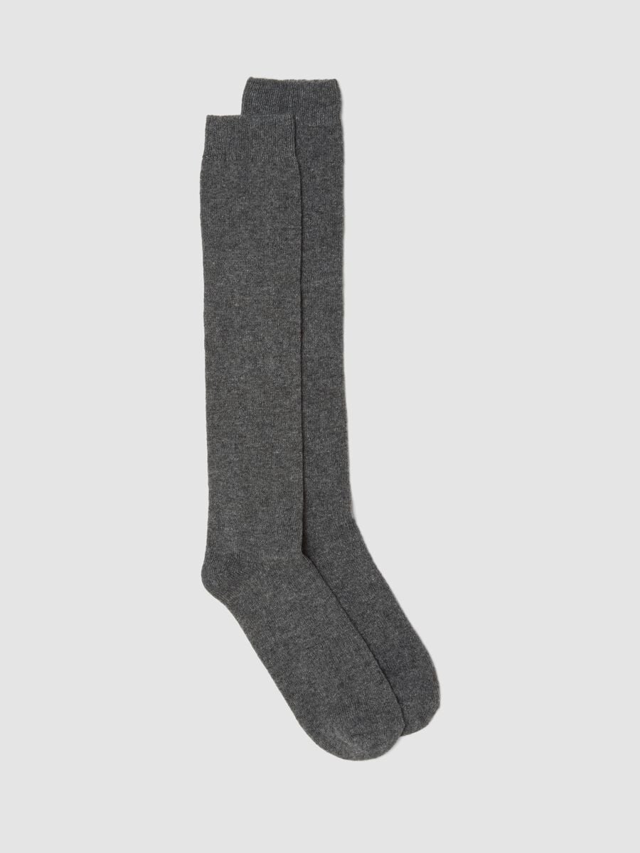 Calze lunghe grigie melange in lana, viscosa e cashmere elasticizzato_0