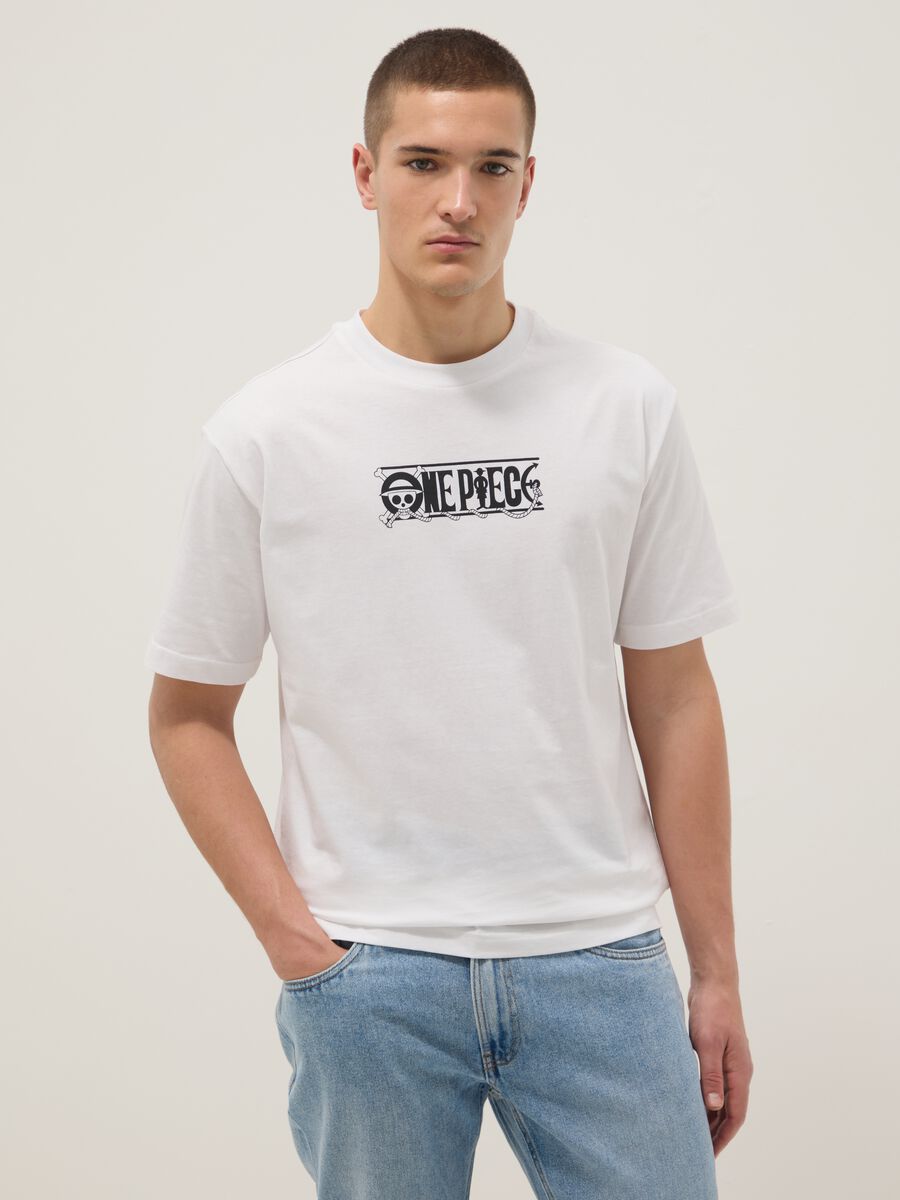 White pure cotton t-shirt regular fit with One Piece logo_0