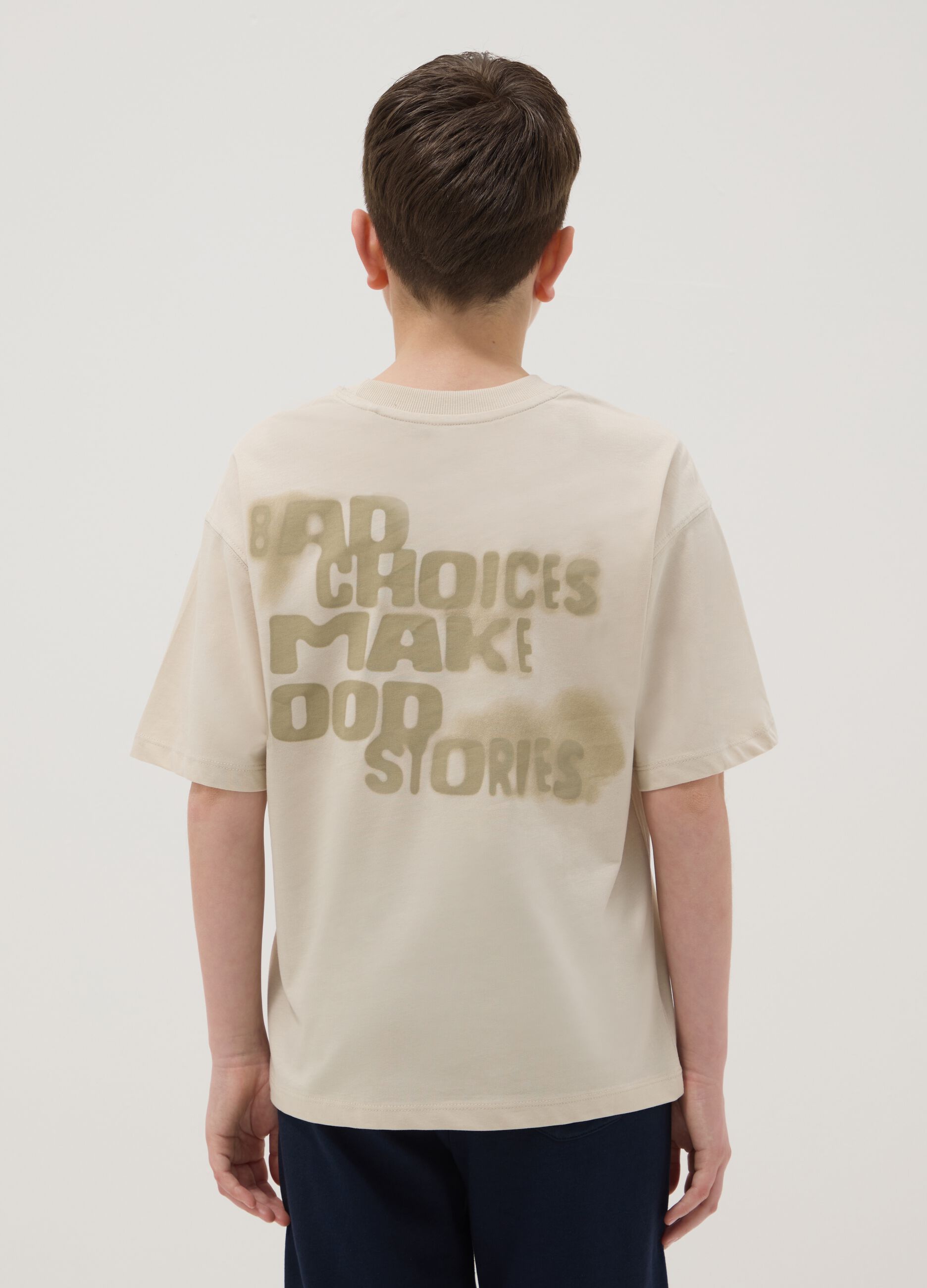 T-shirt in puro cotone beige oversize per ragazzi