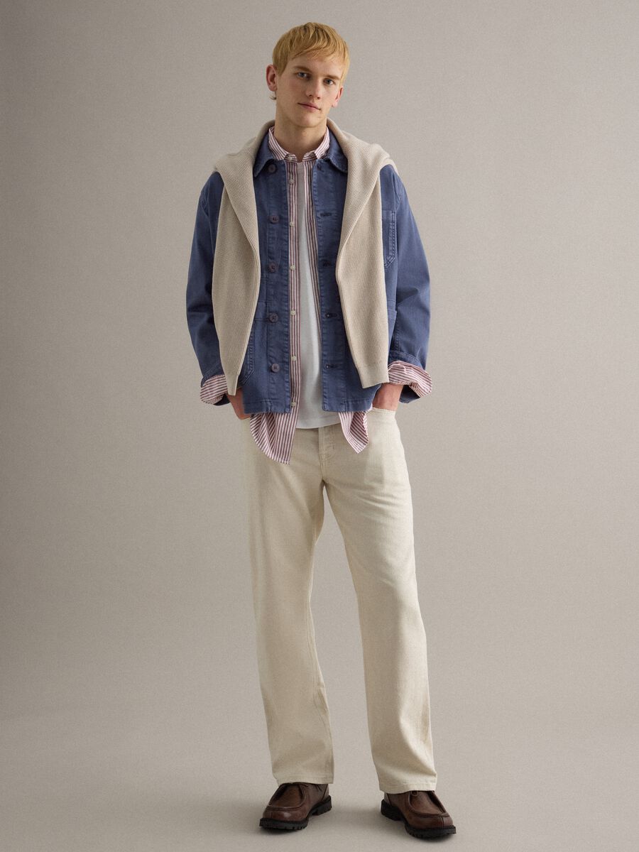 Giacca in cotone elasticizzato blu regular fit con colletto e bottoni_1
