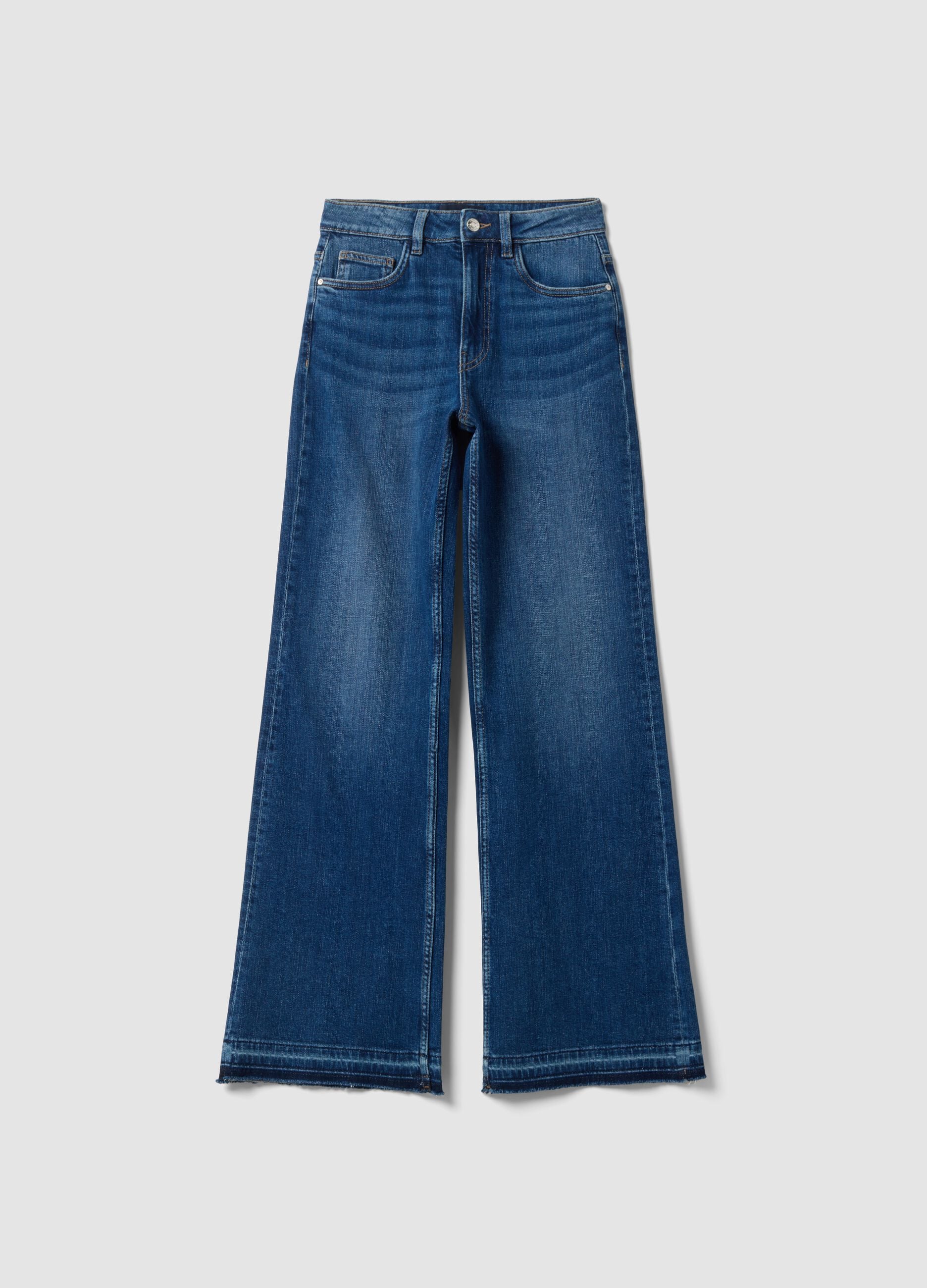 Jeans blu in cotone elasticizzato wide leg