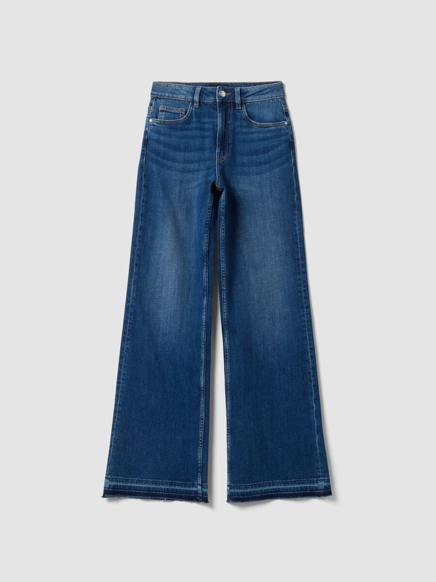 Blue wide-leg stretch cotton jeans_0