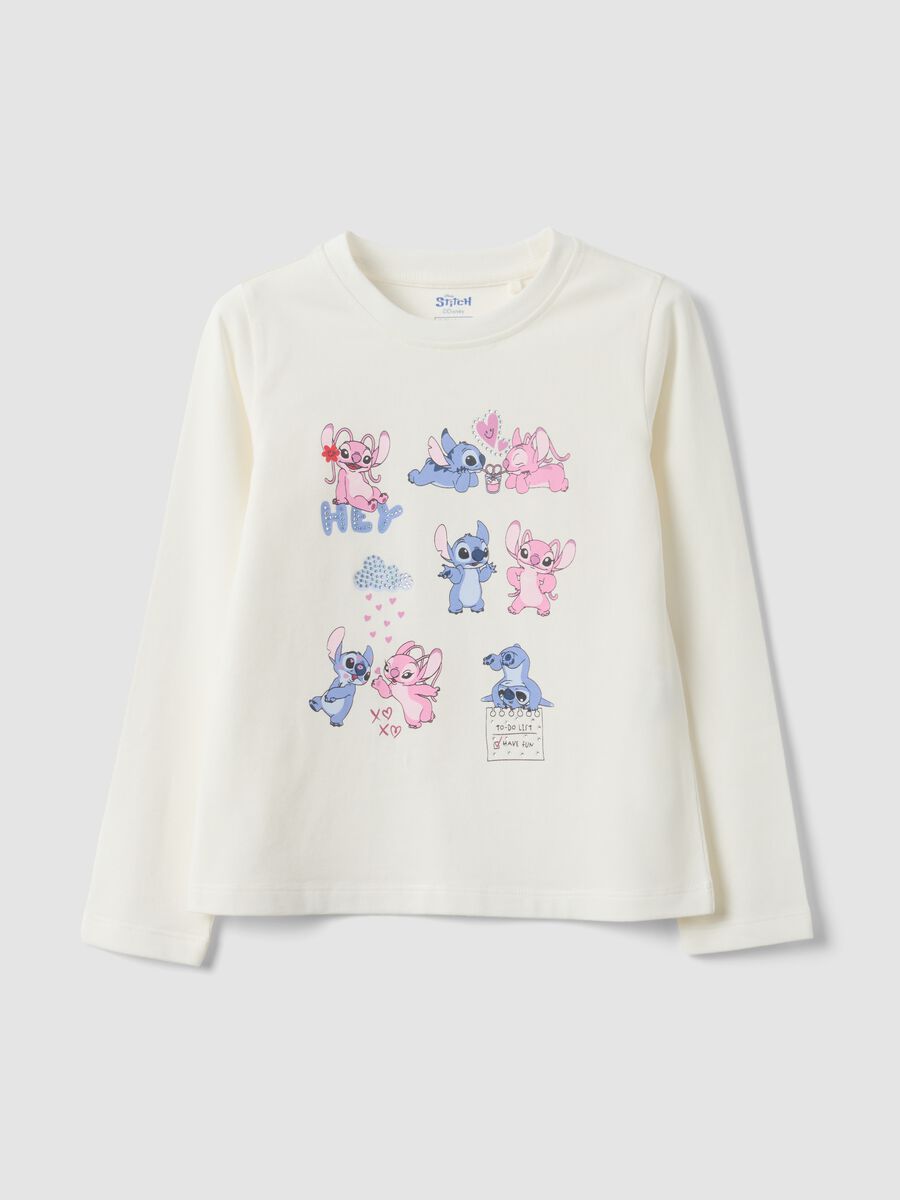 White stretch cotton T-shirt with Lilo & Stitch print, regular fit_0