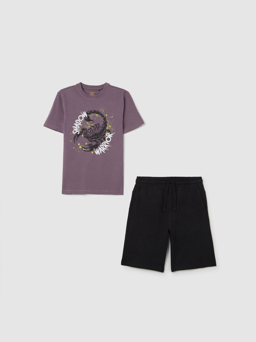 Set jogging da ragazzo in cotone viola e nero vestibilità rilassata_0