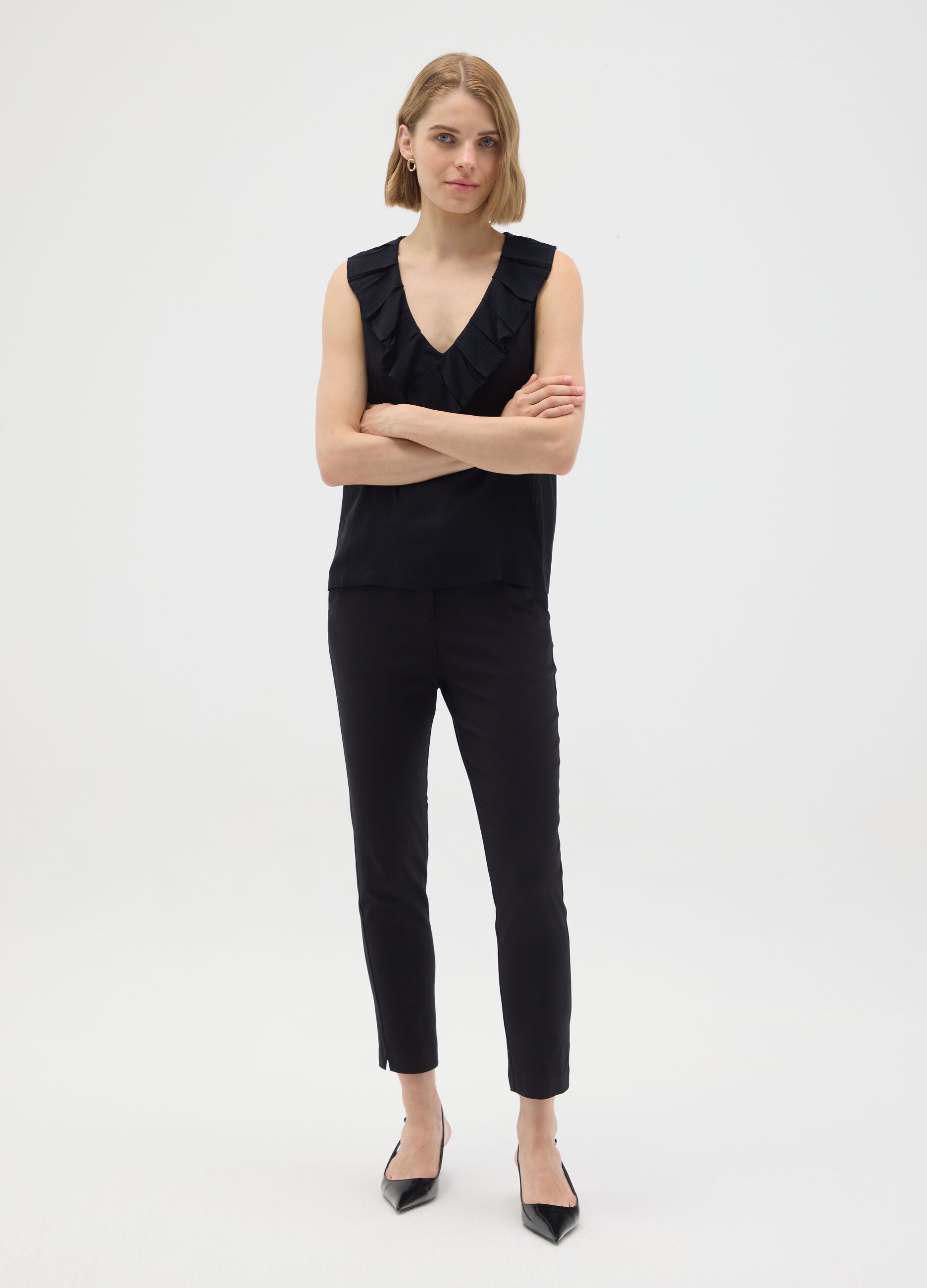 Black oversized pure viscose blouse