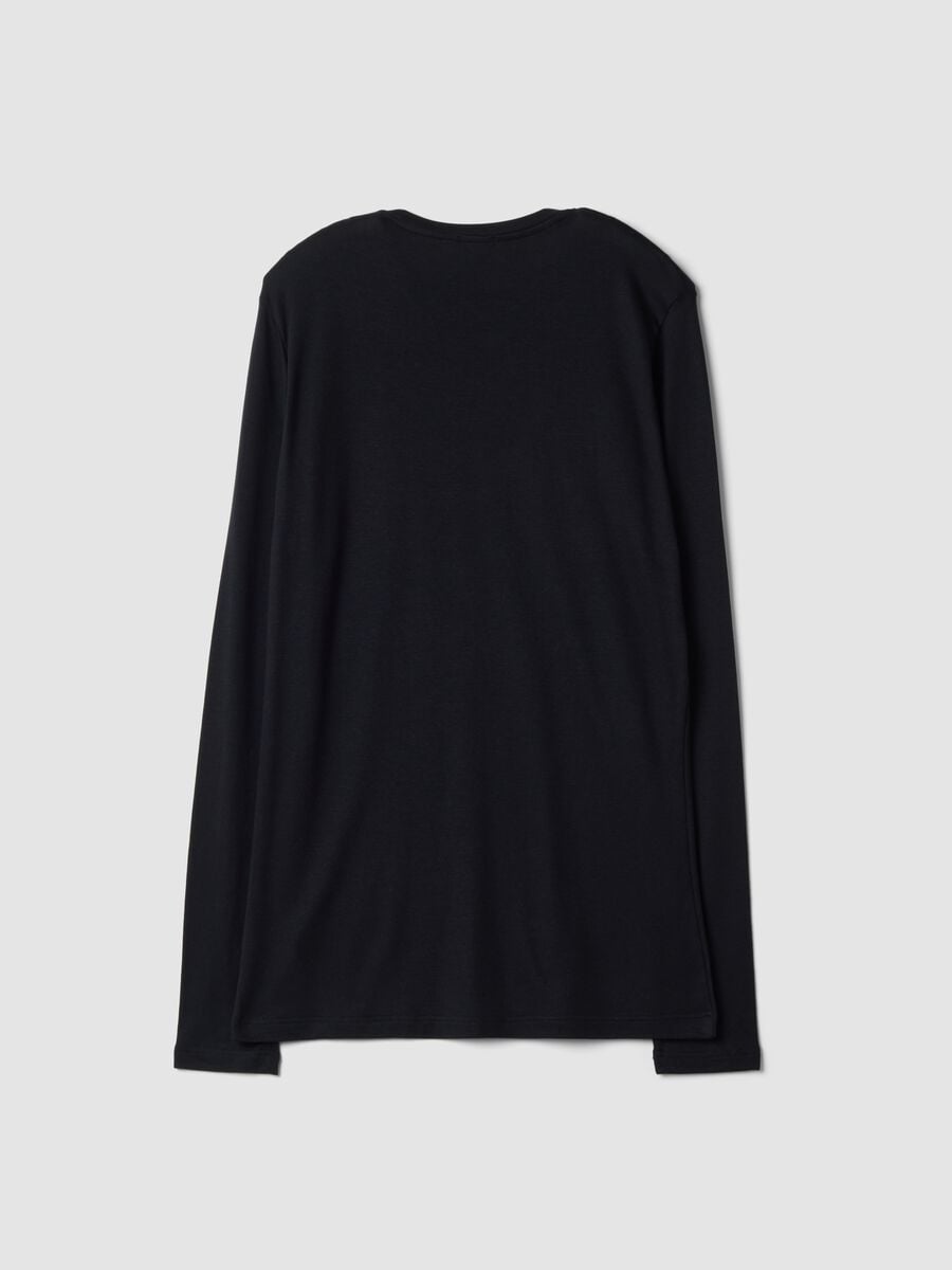 Black crew-neck T-shirt in stretch modal and cashmere, regular fit_2