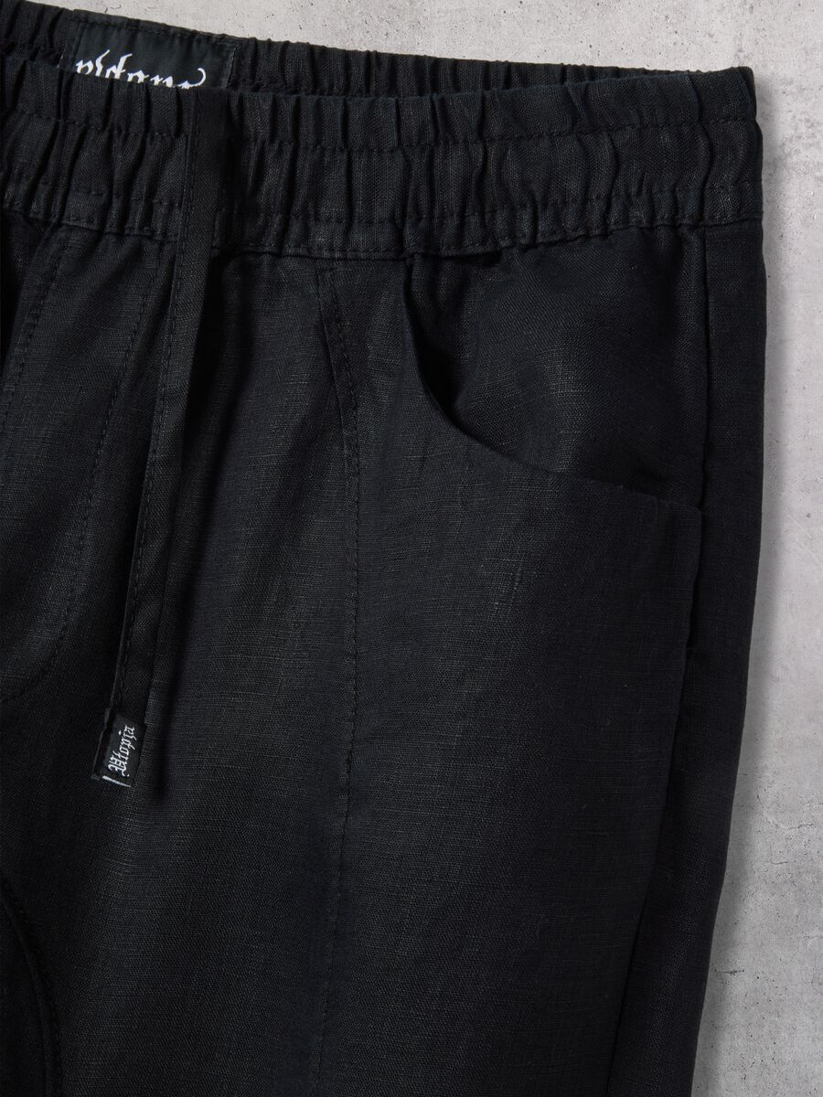 100% Linen Wide Leg Pants Black_7