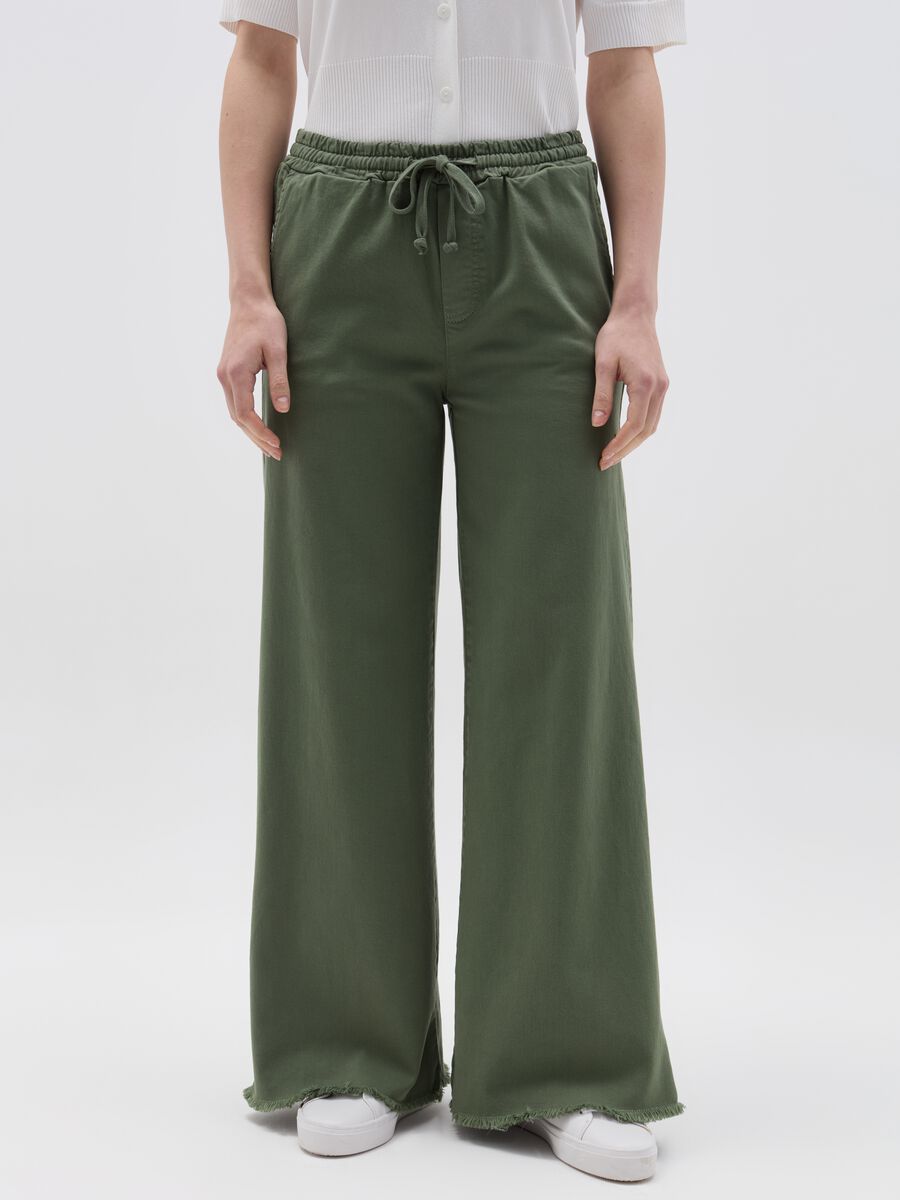 Fleece palazzo trousers with raw edging_1