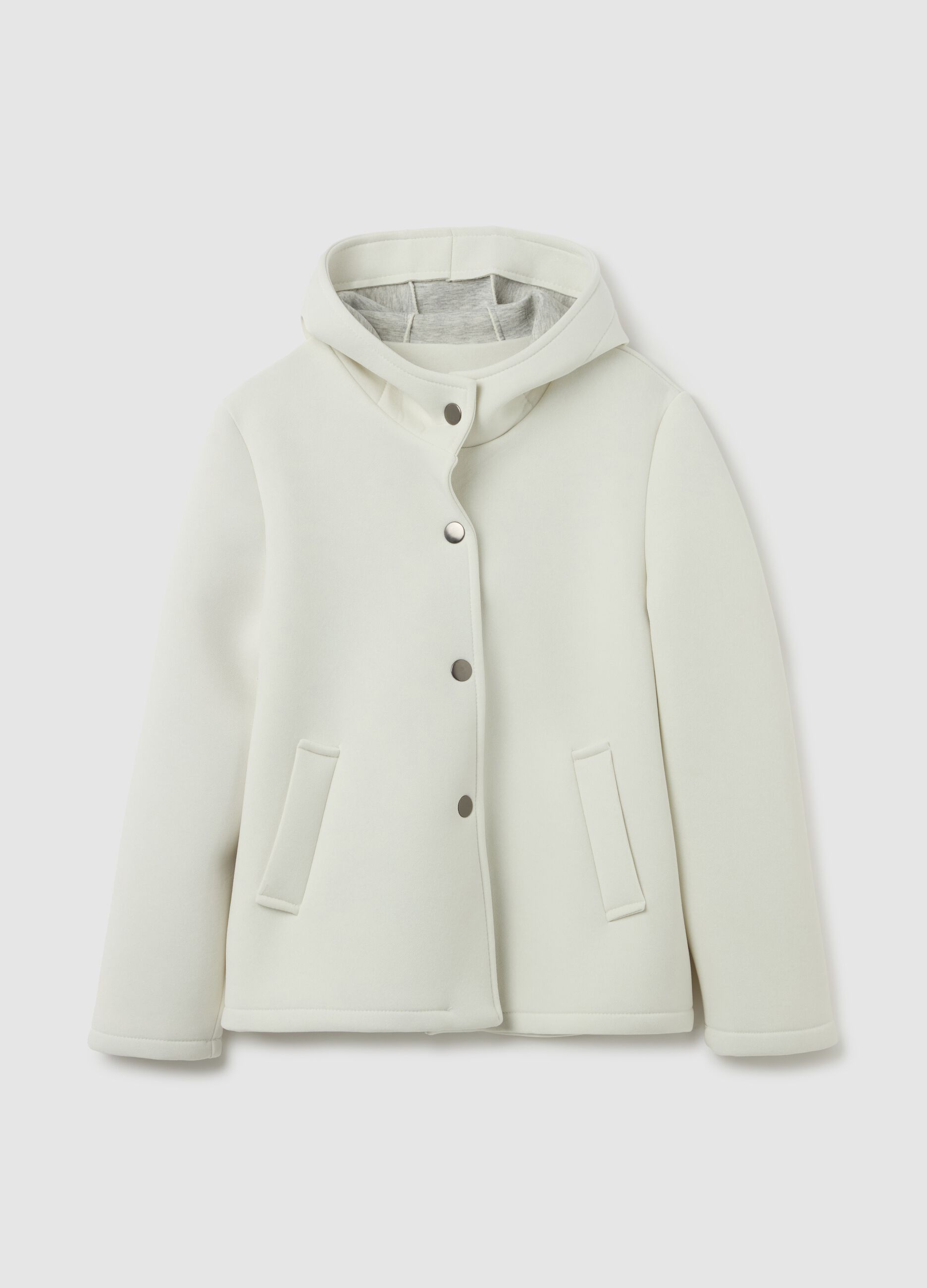 Short jacket with hood and buttons
