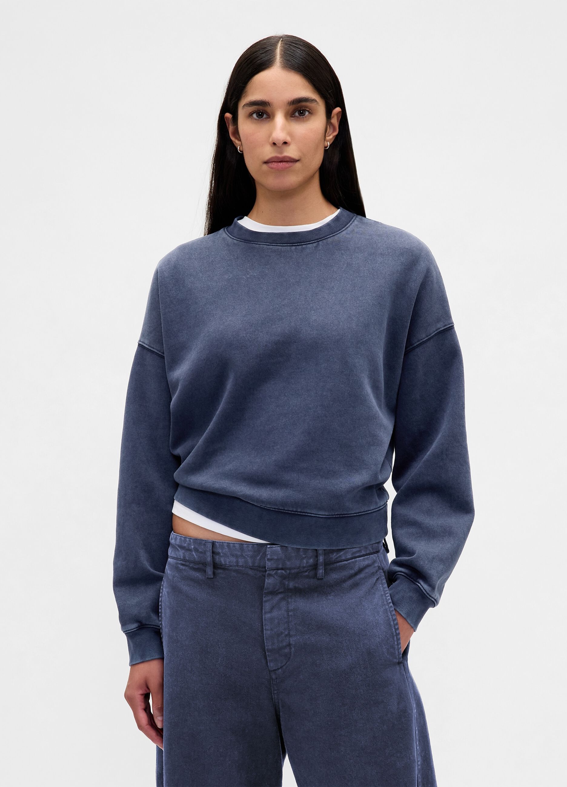 Blue Crew Neck Cotton Blend Sweatshirt