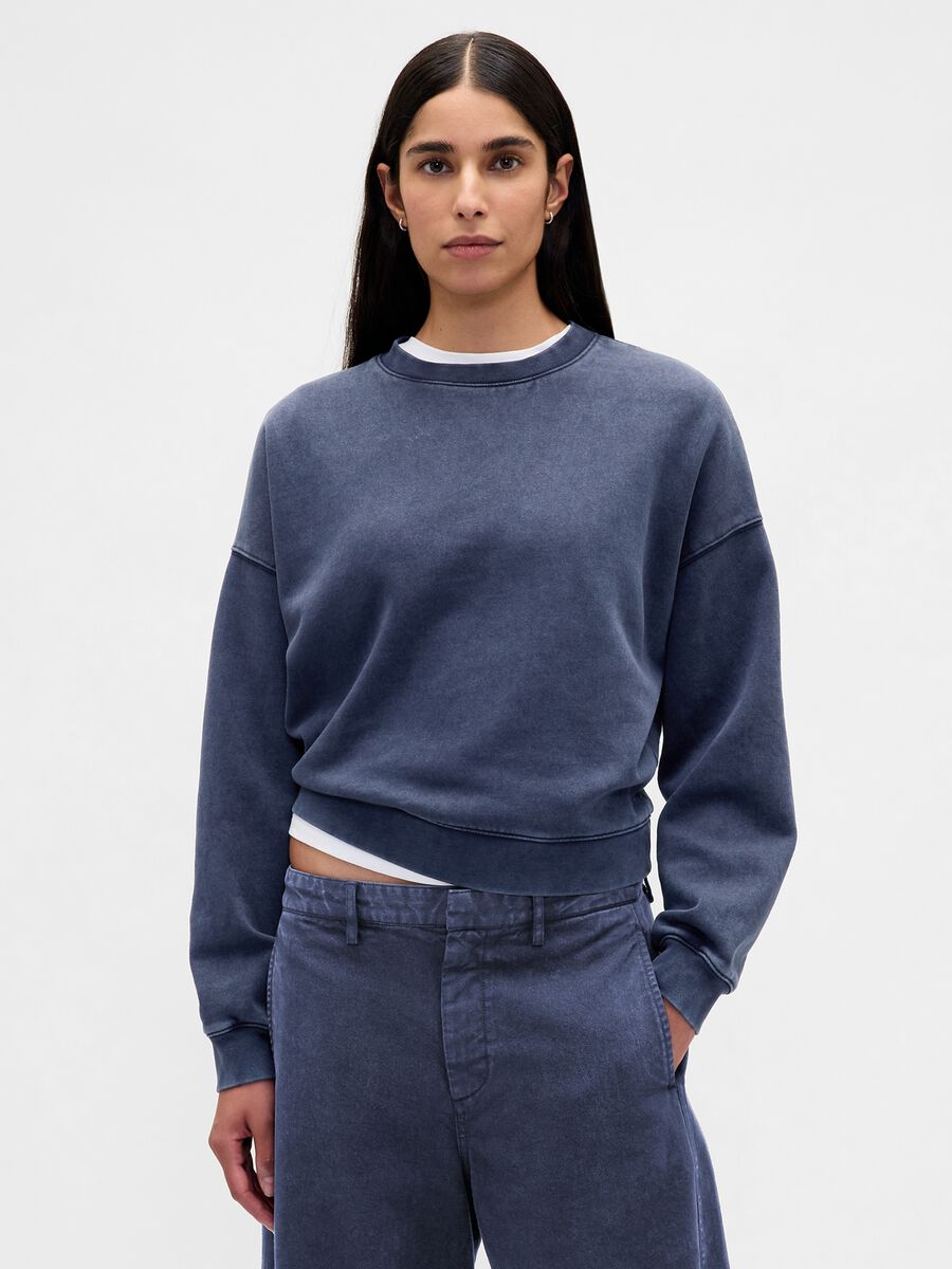 Blue Crew Neck Cotton Blend Sweatshirt_0