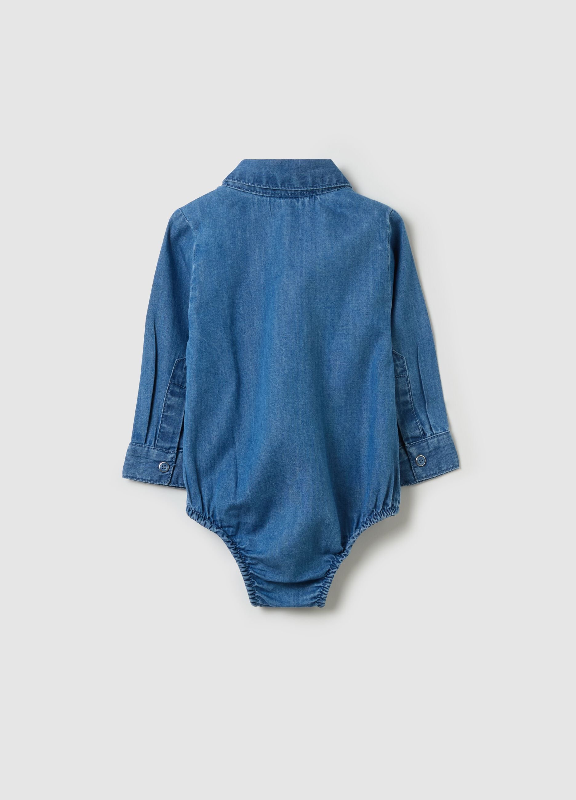 Body camicia in denim con tasca 