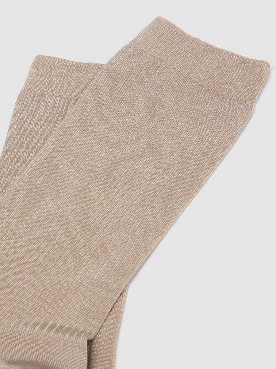Beige ribbed stretch viscose socks_1