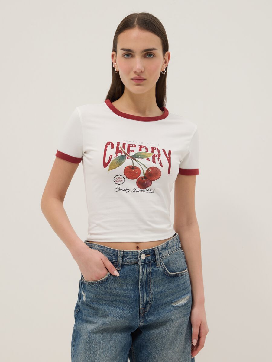 White stretch cotton regular-fit T-shirt with cherry print_1