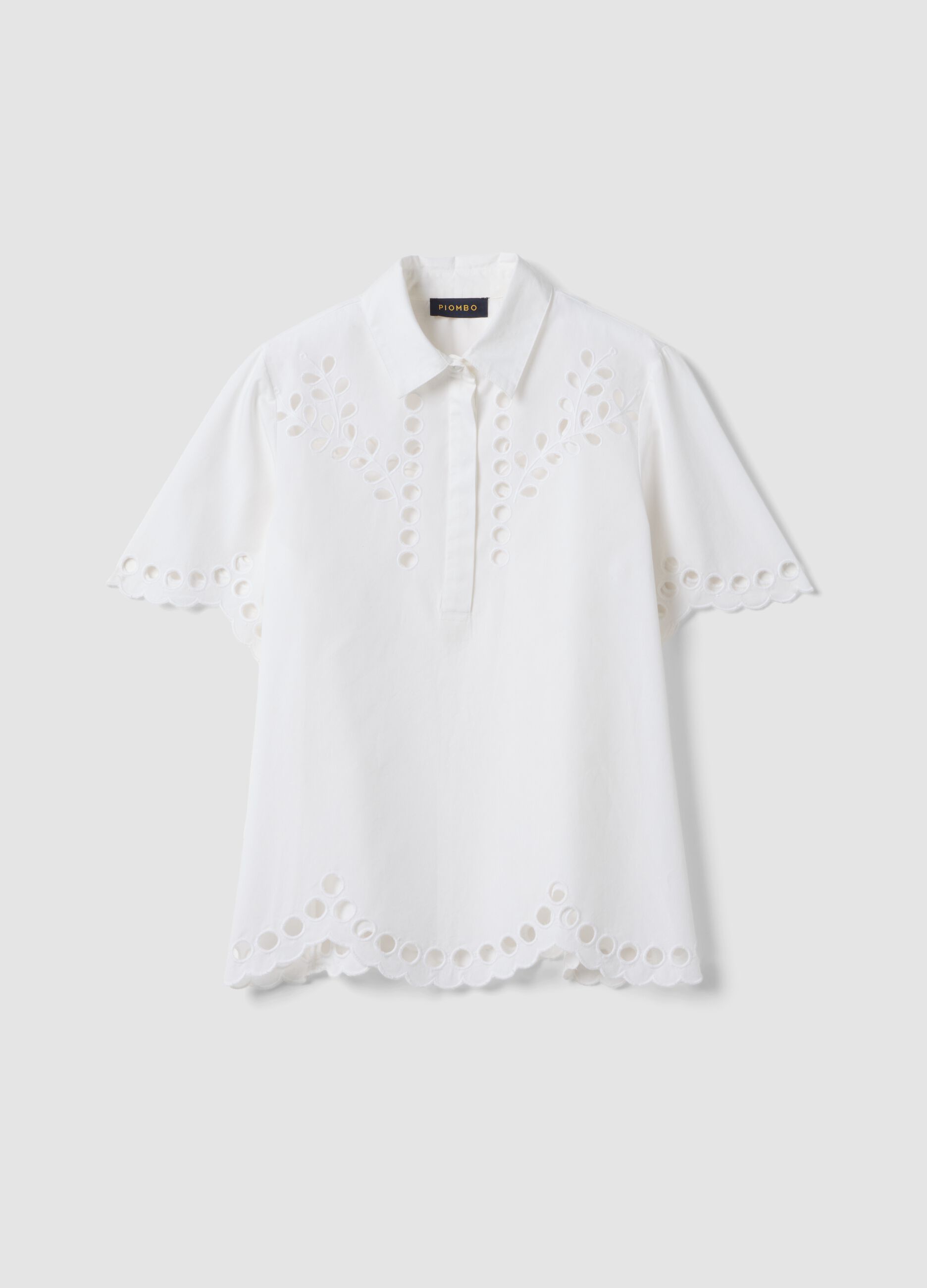 White pure cotton shirt with broderie anglaise detailing