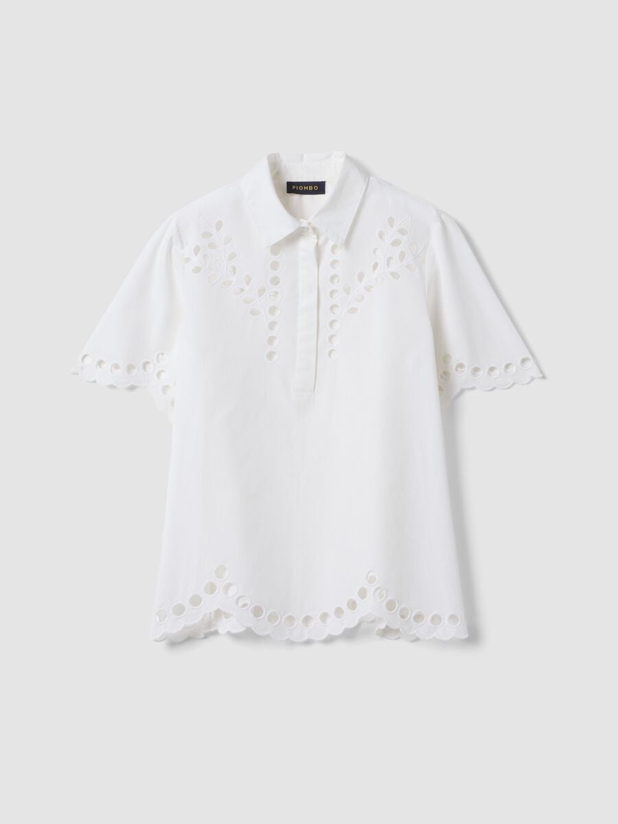 Camicia bianca in puro cotone con ricami traforati_4