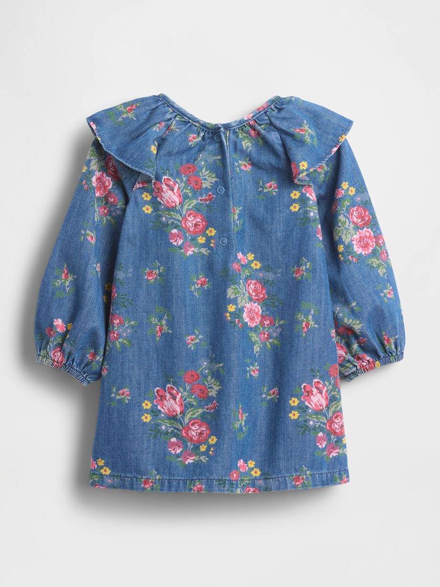 Denim dress with floral print_1