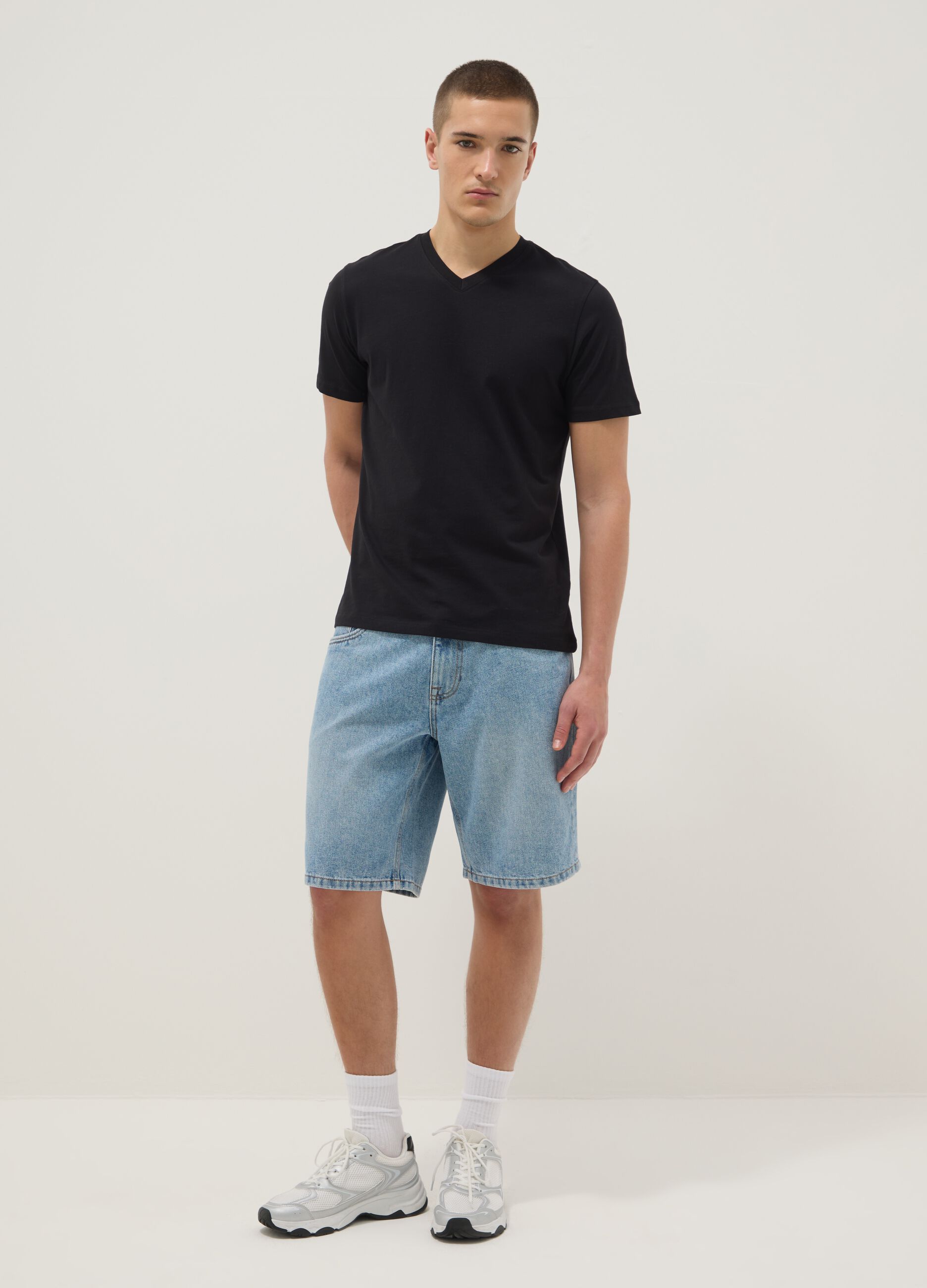 Blue denim Bermuda shorts in cotton blend, regular fit