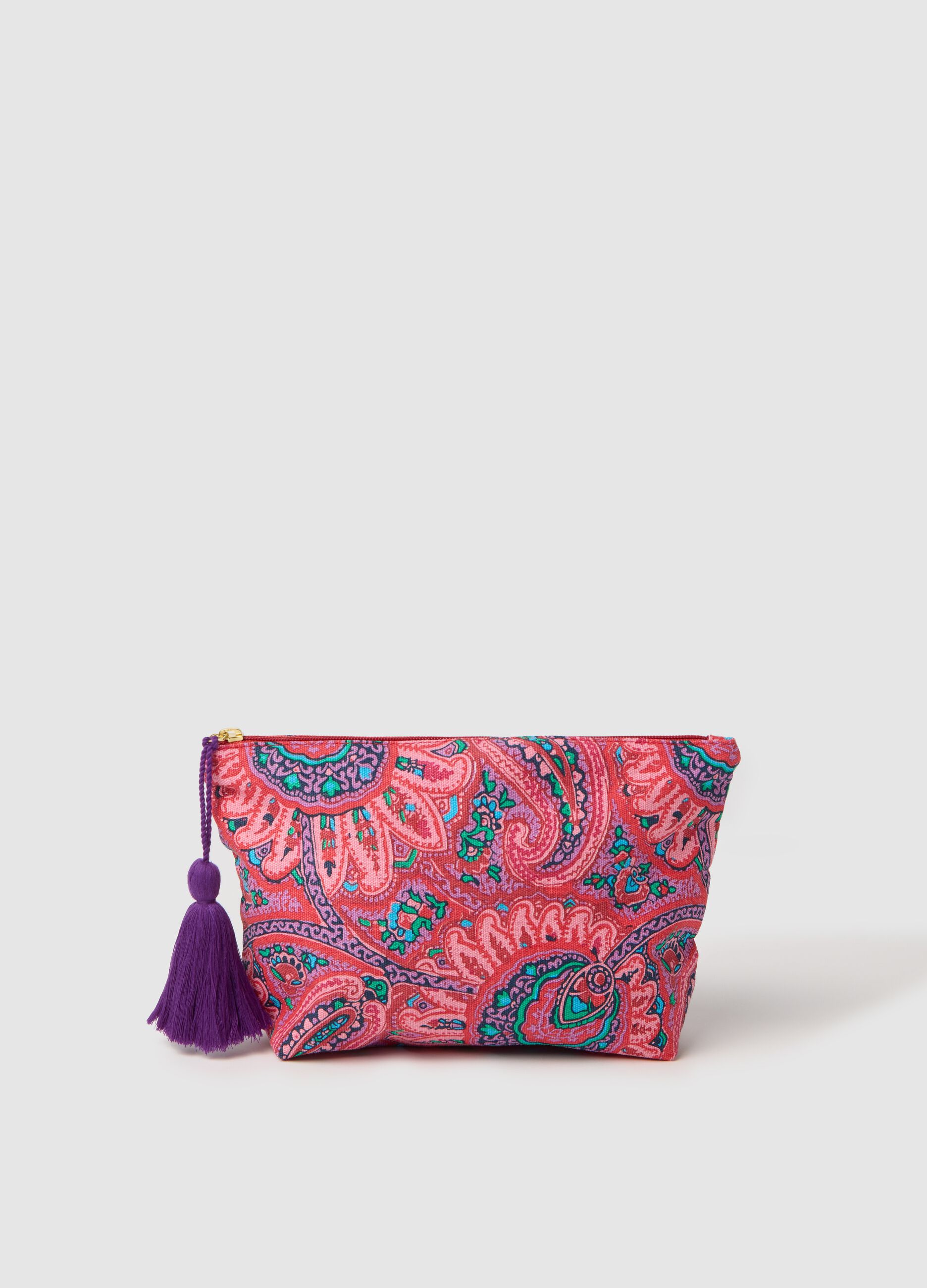 Clutch bag with tassel and paisley print