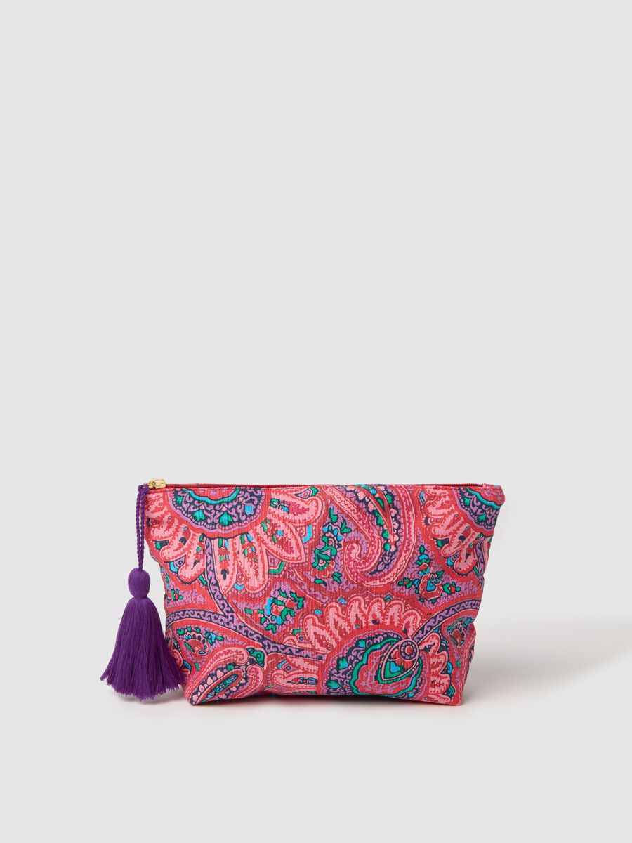 Clutch bag with tassel and paisley print_0
