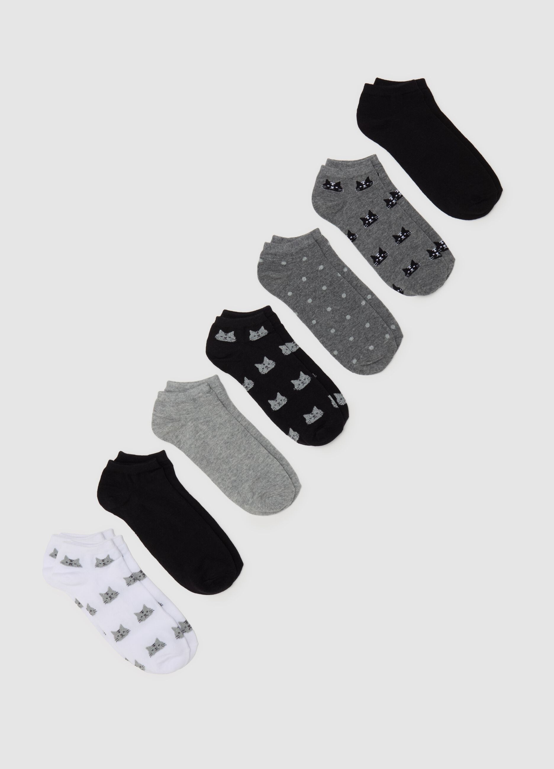 Seven-pair pack sneaker liners with kittens