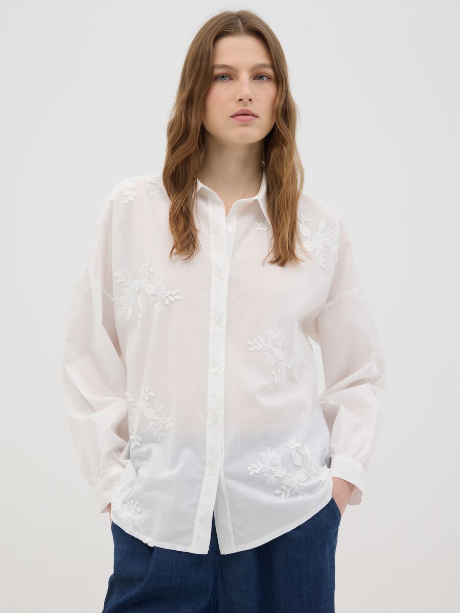 Camicia oversize da donna in puro cotone bianca regular fit_1