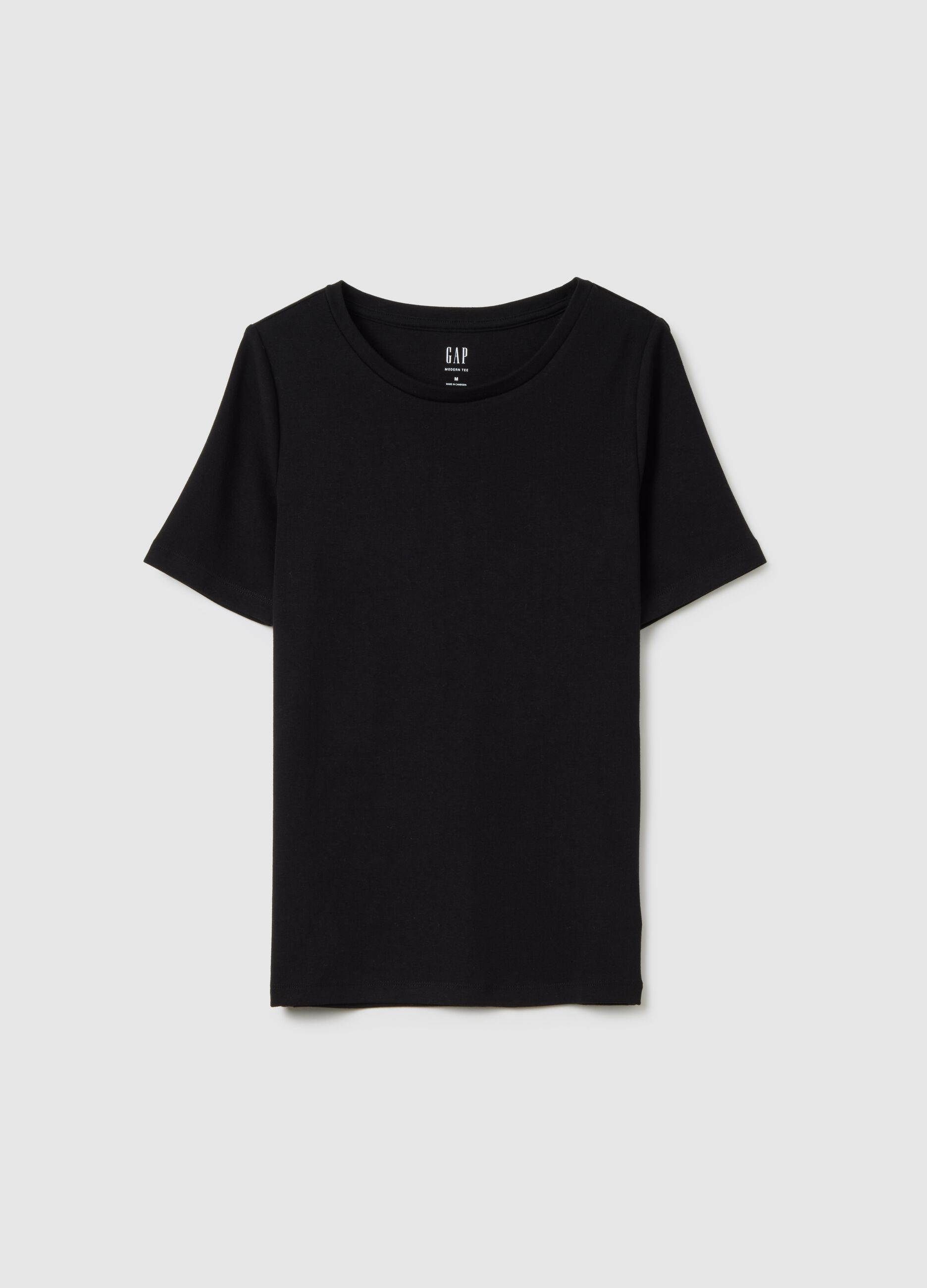 T-shirt girocollo in cotone e viscosa stretch