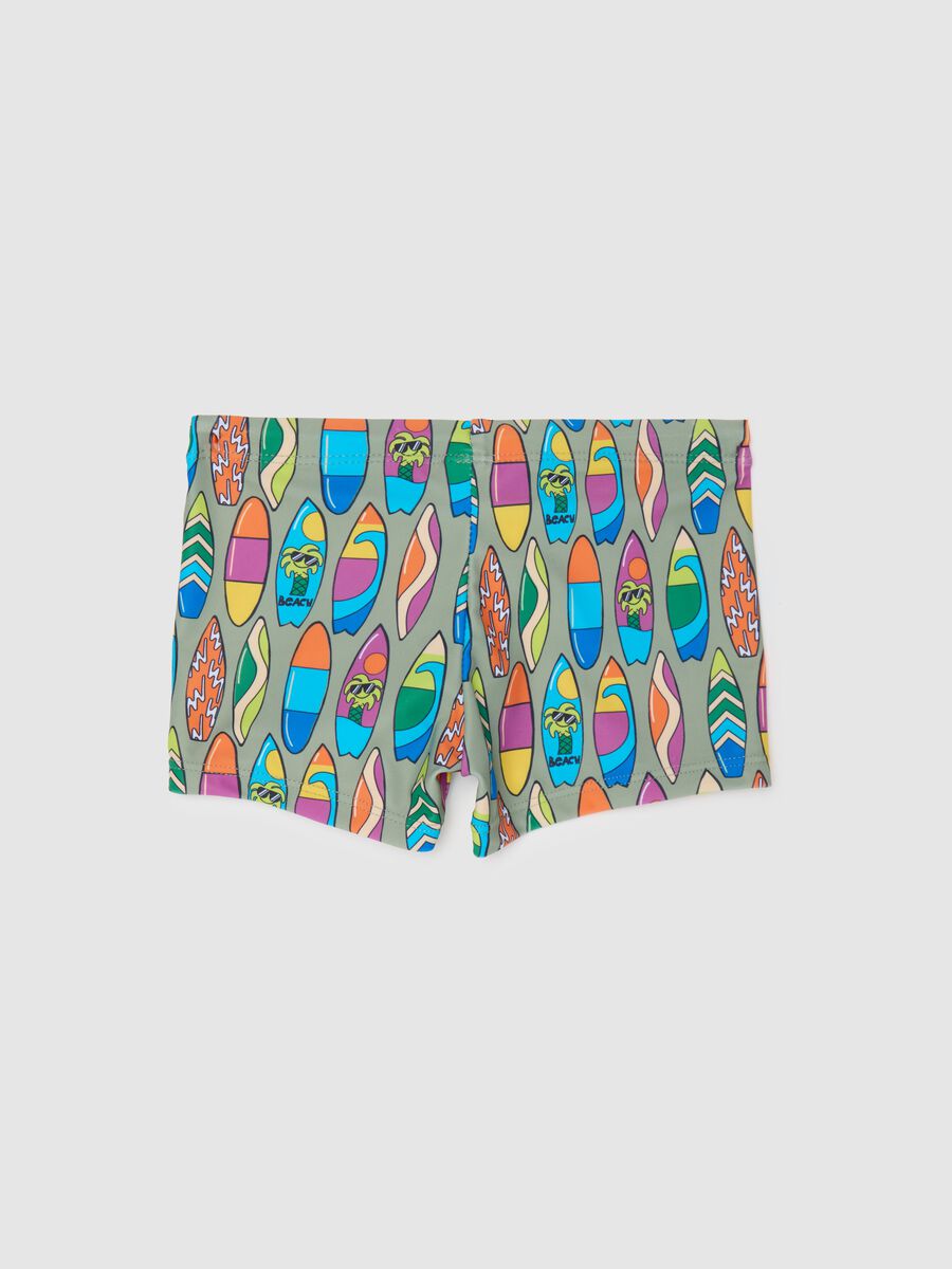 Boys’ swim briefs in multicoloured stretch fabric with print_1