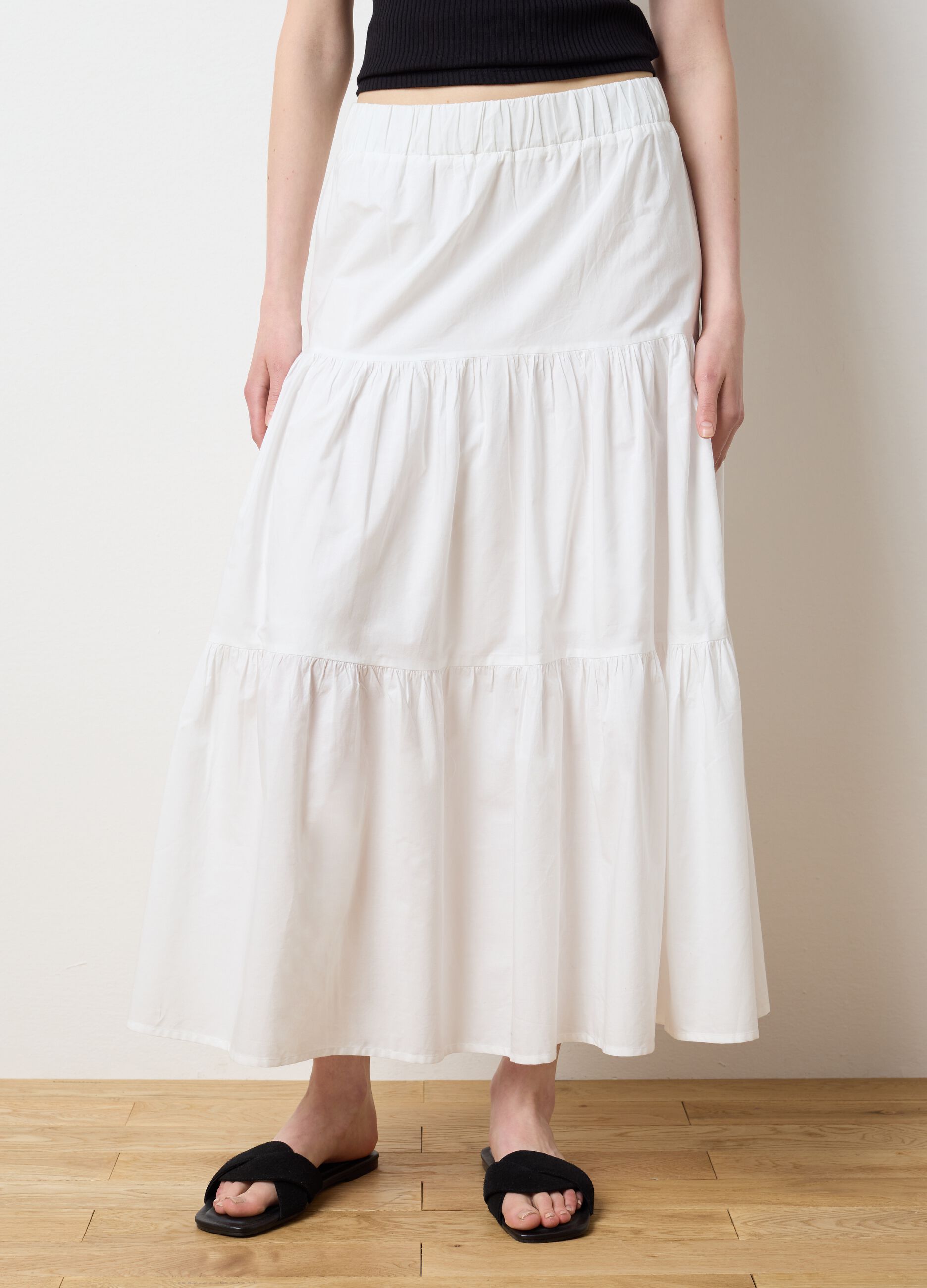 Gonna lunga da donna in puro cotone bianca regular fit