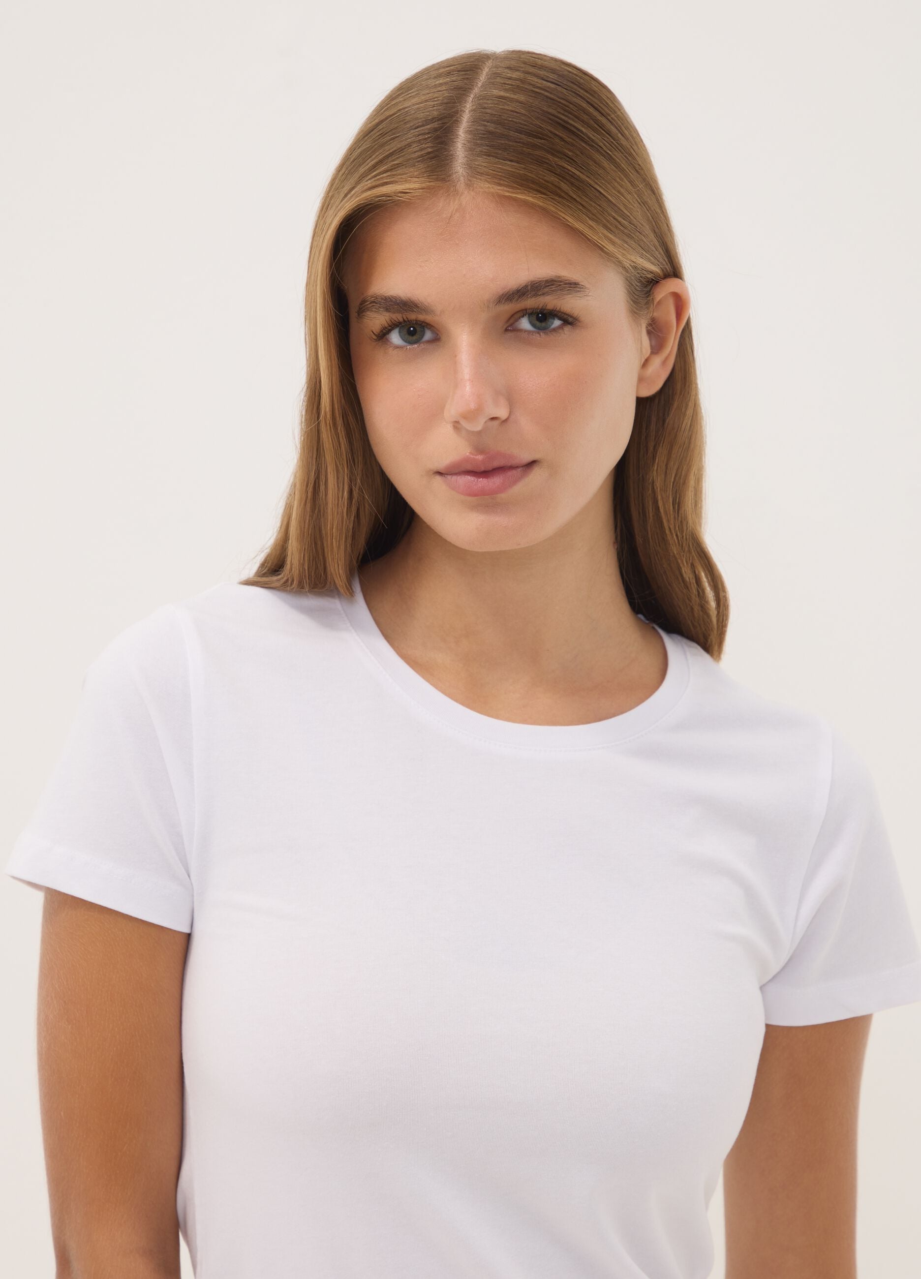 White organic stretch cotton crew-neck T-shirt