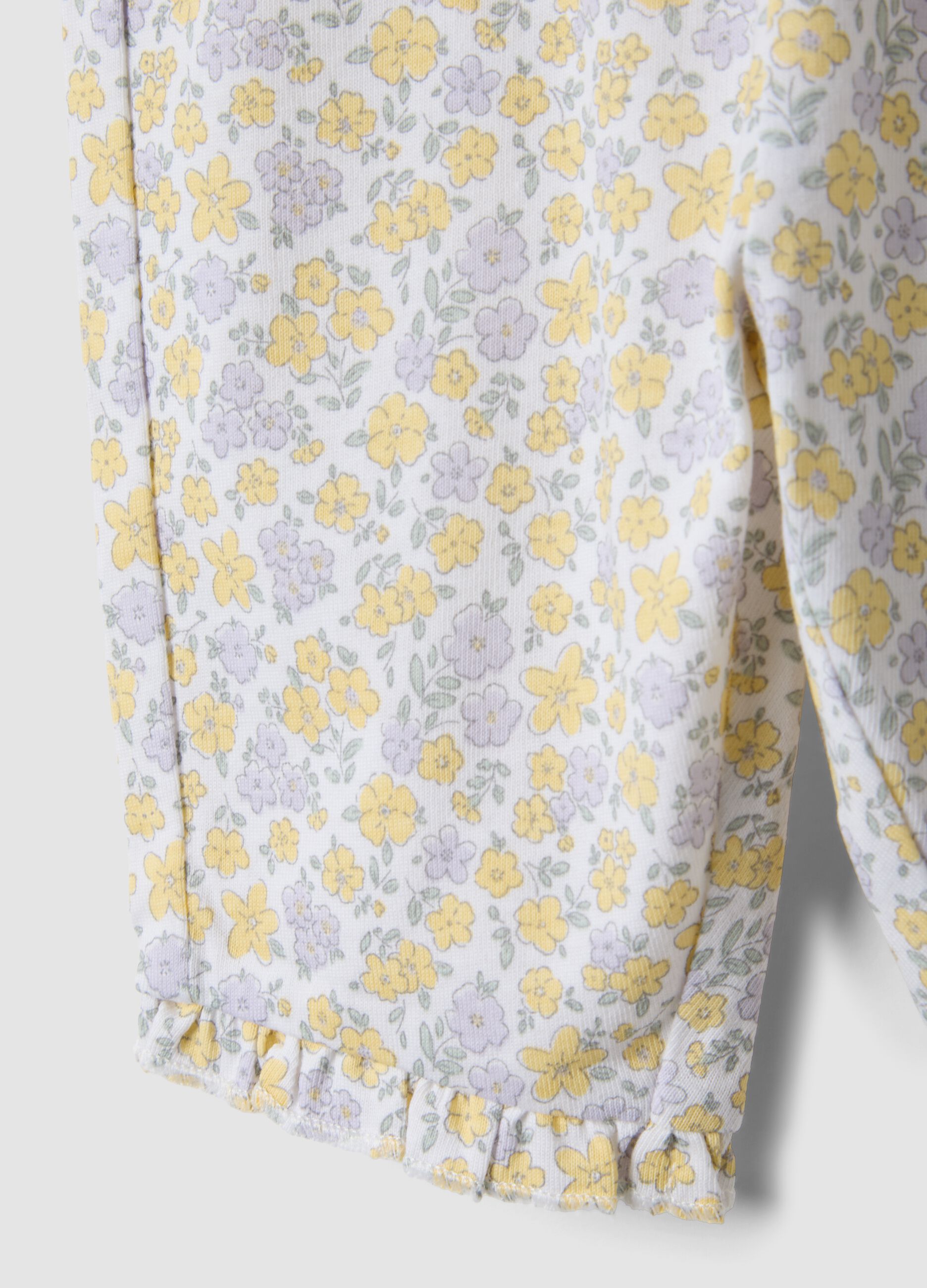 White pure organic cotton leggings with floral print