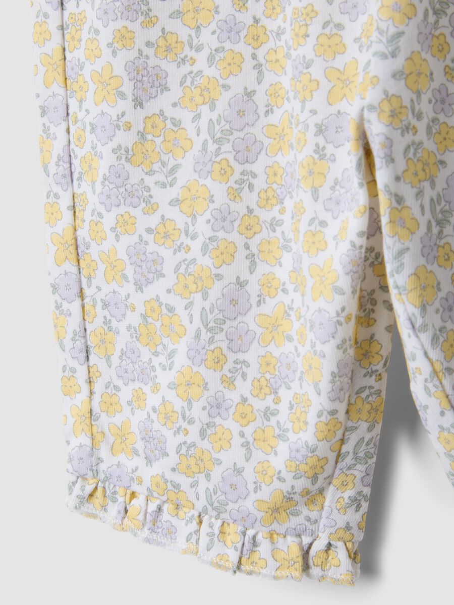 White pure organic cotton leggings with floral print_3