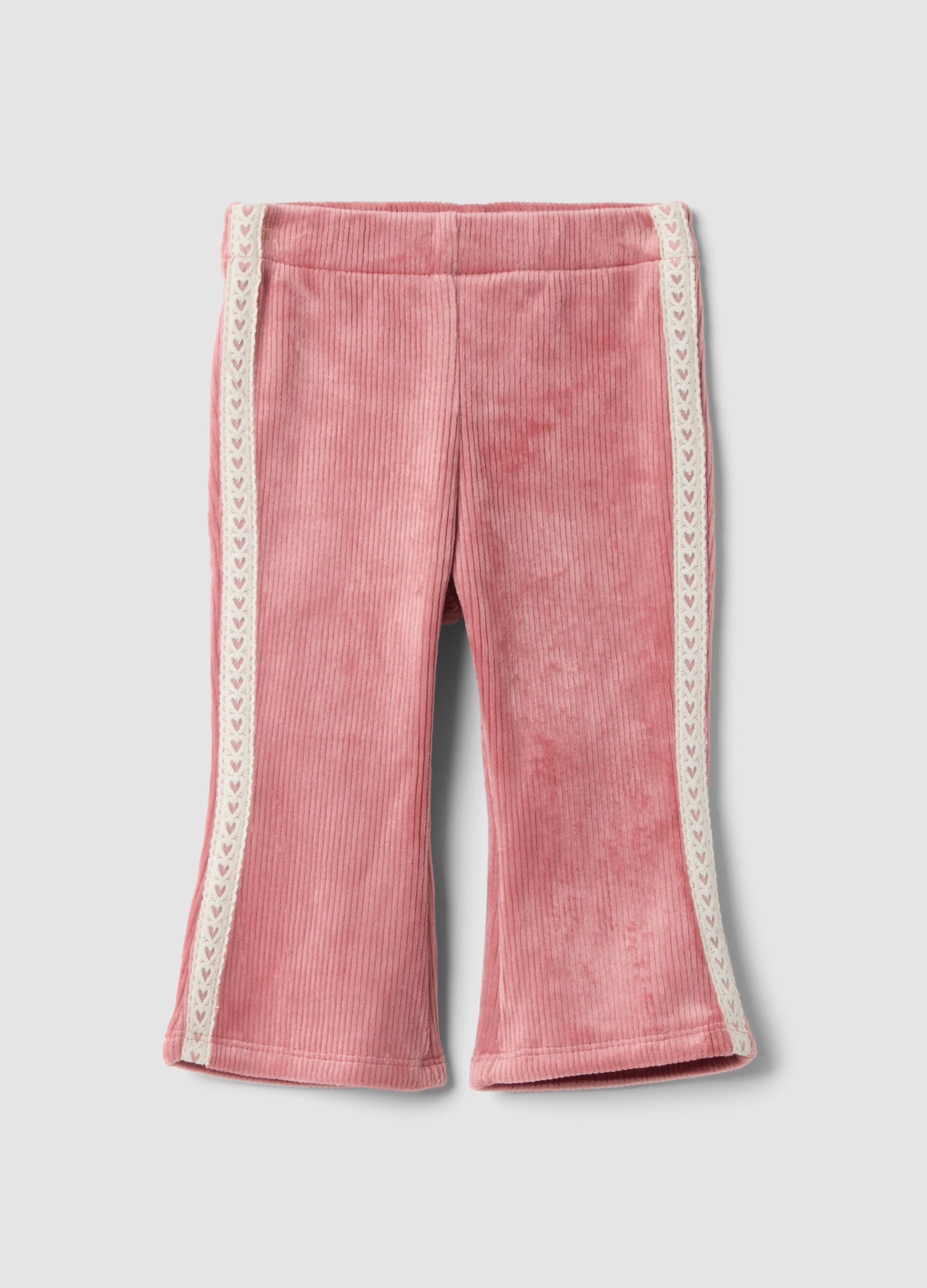 Pantaloni flare rosa in tessuto elasticizzato a costine