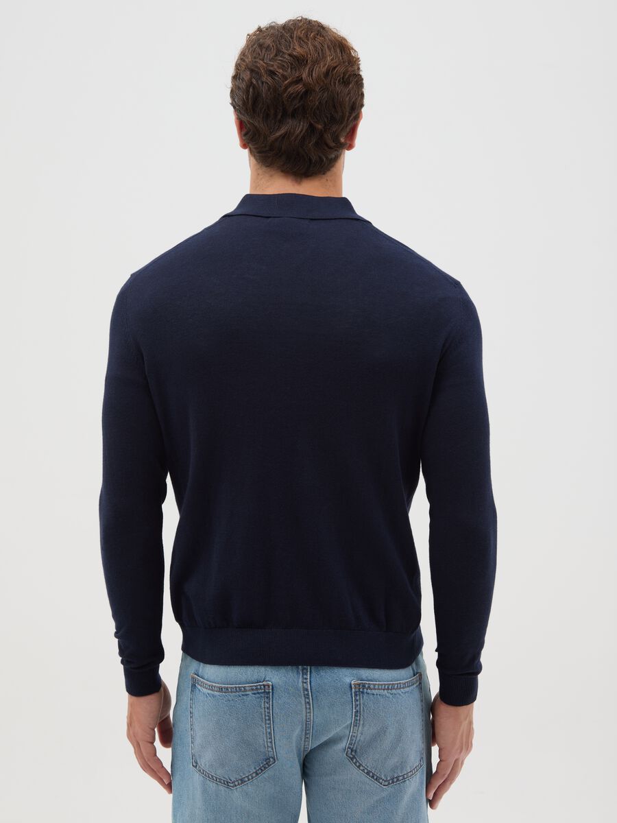 Blue long-sleeve polo in cotton and silk blend regular fit_2