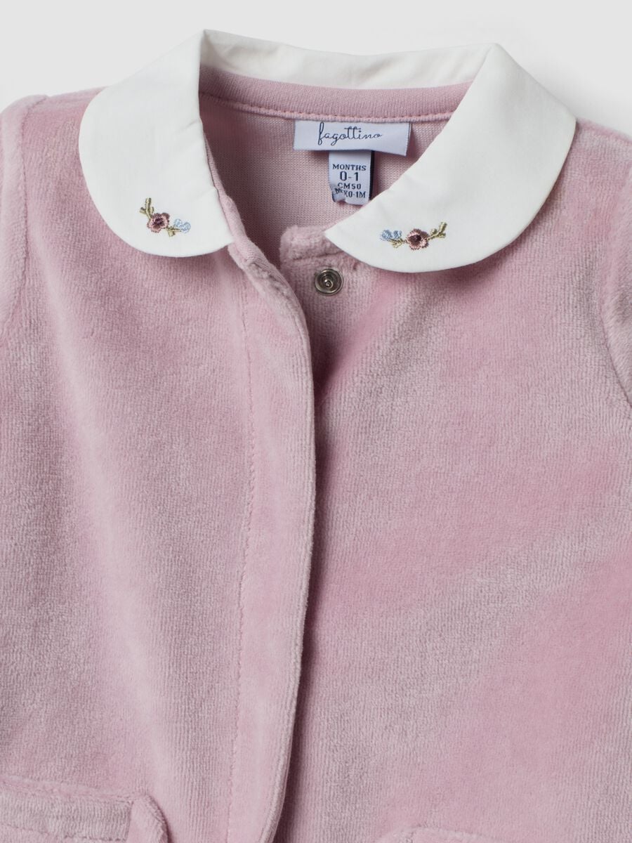 Pink organic cotton-blend baby sleepsuit with feet_3